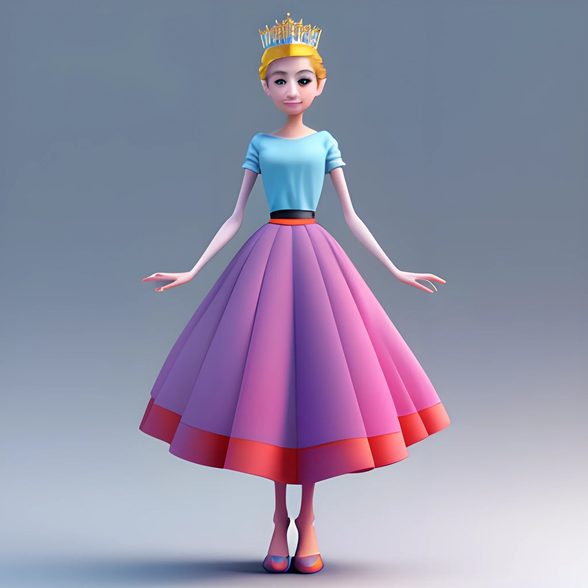 disney,add Photorealism,and high quality,multi-detail,HD, Cartoon,model,3D,pixar,
 ,while maintaining the simplest structure and fewer colors,Stylish and minimalist,colorful,long skirt,crown,{{{whole body}}},whole_body,whole body