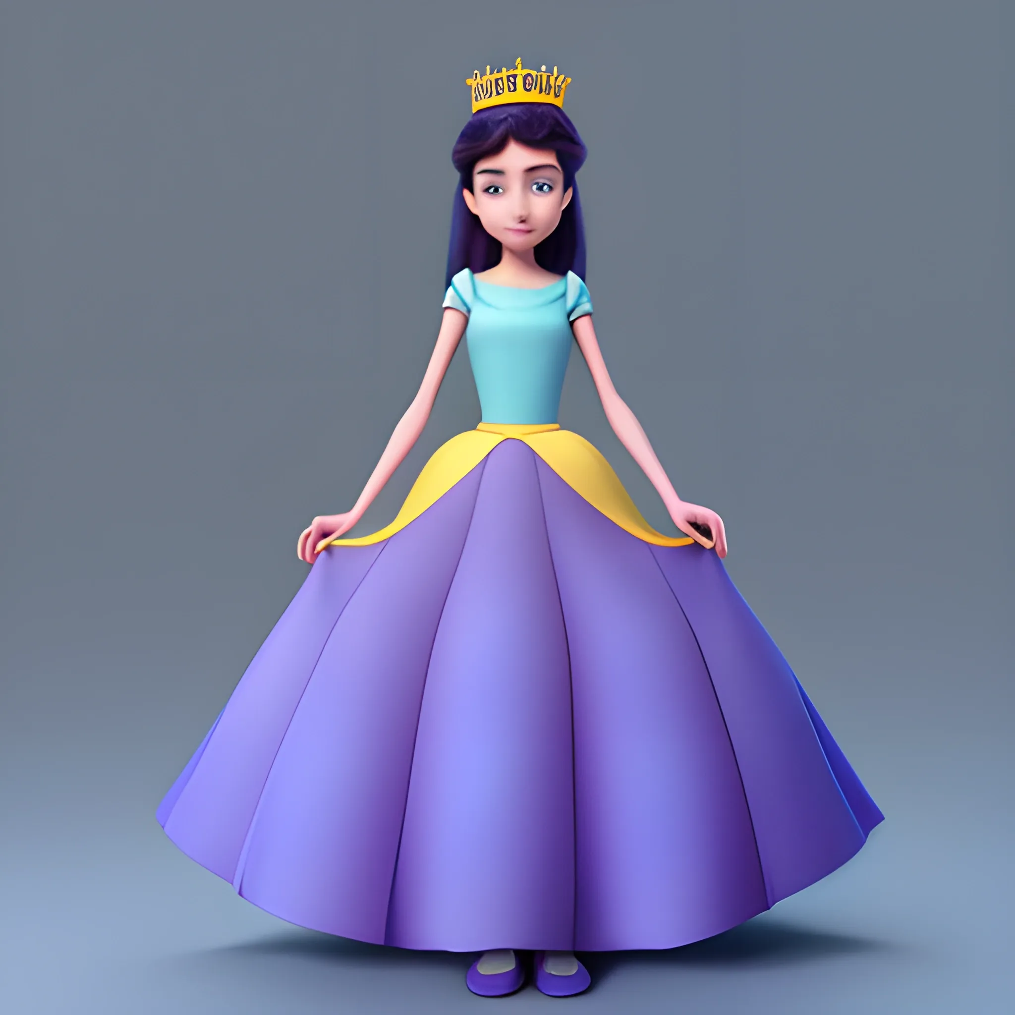 disney,add Photorealism,and high quality,multi-detail,HD, Cartoon,model,3D,pixar,
 ,while maintaining the simplest structure and fewer colors,Stylish and minimalist,colorful,long skirt,crown,{{{whole body}}},whole_body,whole body