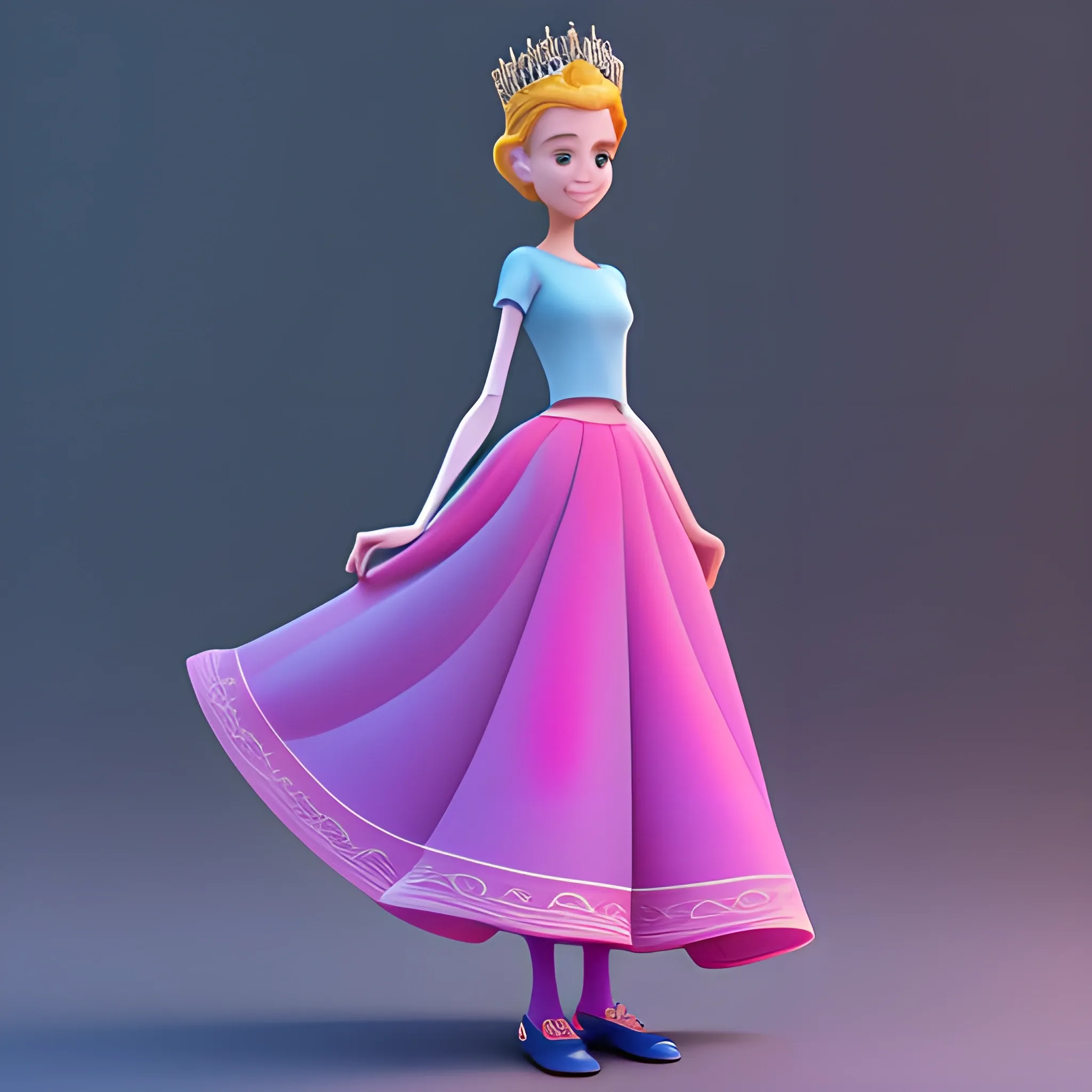 disney,add Photorealism,and high quality,multi-detail,HD, Cartoon,model,3D,pixar,
 ,while maintaining the simplest structure and fewer colors,Stylish and minimalist,colorful,long skirt,crown,{{{whole body}}},whole_body,whole body