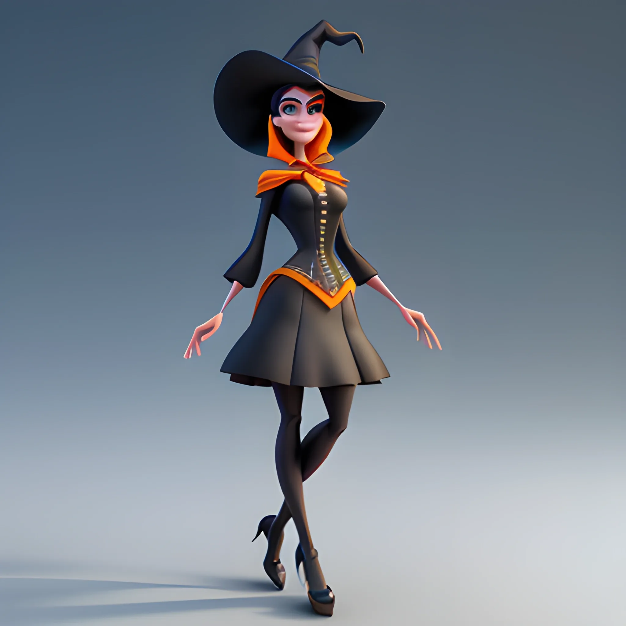 disney,add Photorealism,and high quality,multi-detail,HD, Cartoon,model,3D,pixar,
 ,while maintaining the simplest structure and fewer colors,Stylish and minimalist,colorful,witch,girl,{{{whole body}}},whole_body,whole body