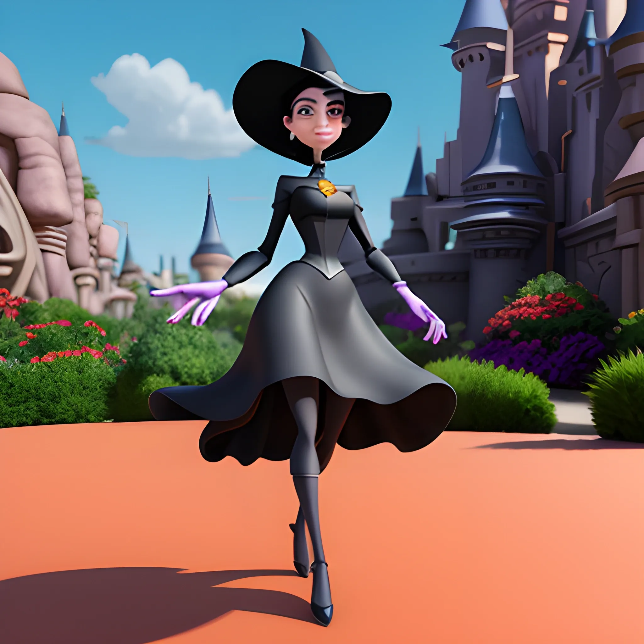 disney,add Photorealism,and high quality,multi-detail,HD, Cartoon,model,3D,pixar,
 ,while maintaining the simplest structure and fewer colors,Stylish and minimalist,colorful,witch,girl,{{{whole body}}},whole_body,whole body