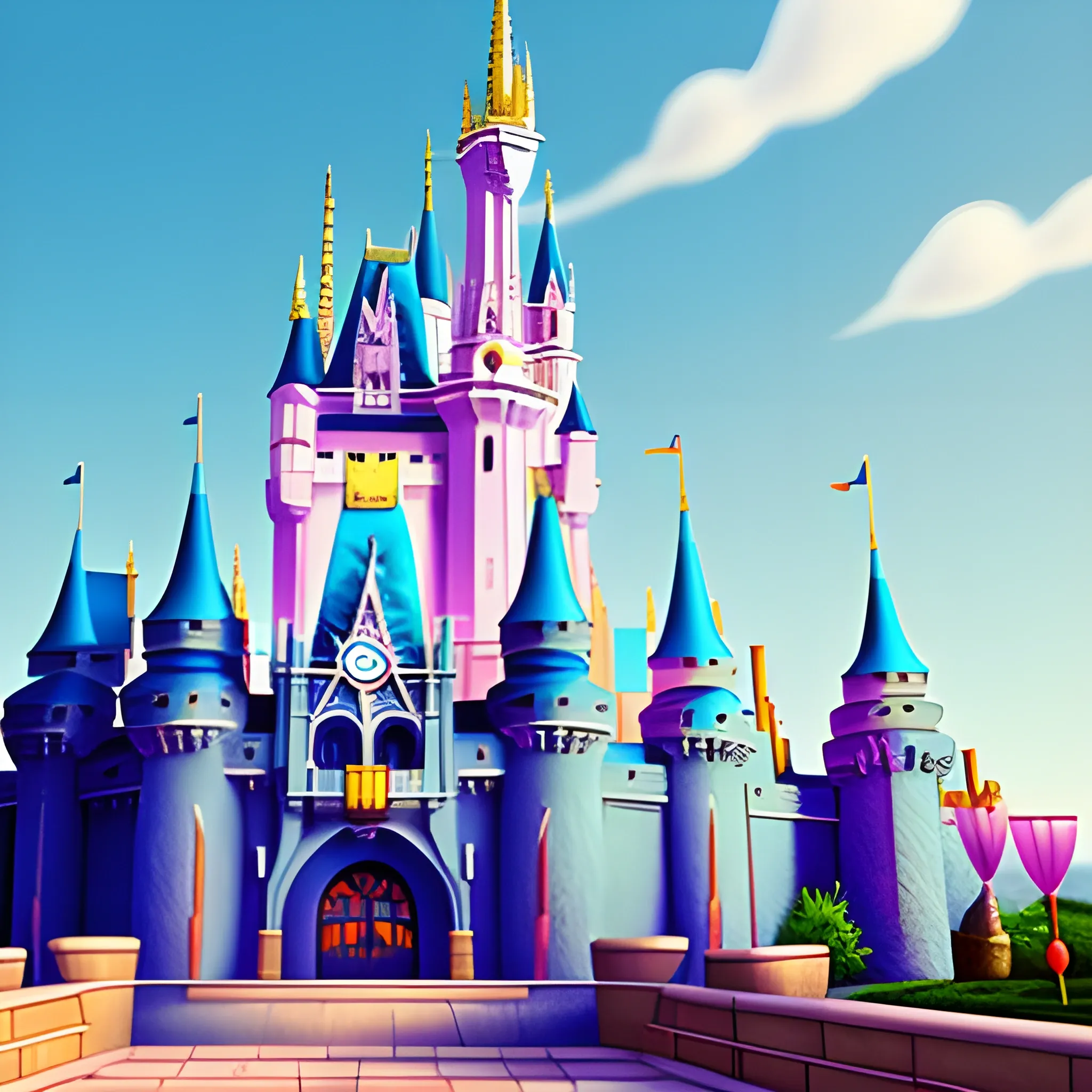 disney,add Photorealism,and high quality,multi-detail,HD, Cartoon,model,3D,pixar,
 ,while maintaining the simplest structure and fewer colors,Stylish and minimalist,colorful,castle