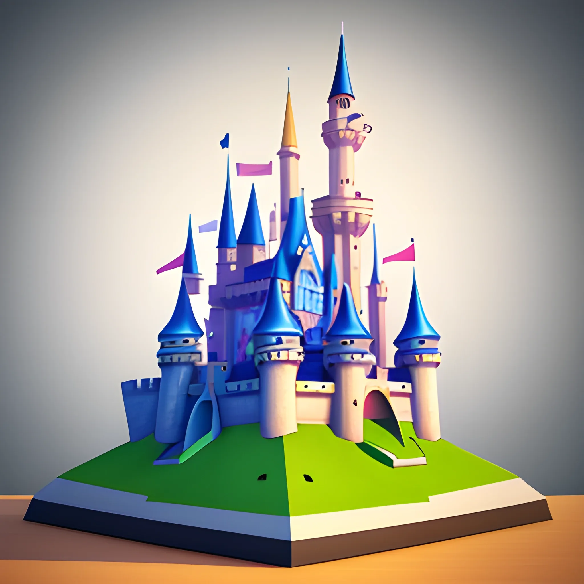 Create a cute cartoon 45-degree angle game artwork inspired by the Toon Blast and Peak Games,disney,add Photorealism,and high quality,multi-detail,HD, Cartoon,model,3D,pixar,
 ,while maintaining the simplest structure and fewer colors,Stylish and minimalist,colorful,castle model