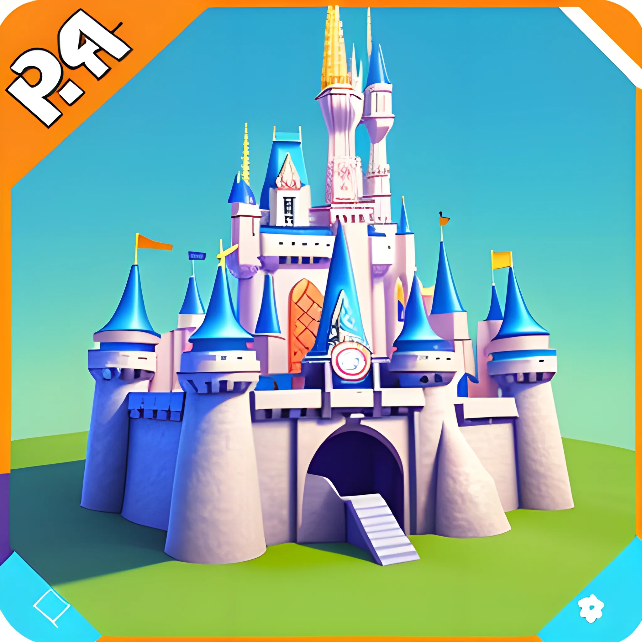 Create a cute cartoon 45-degree angle game artwork inspired by the Toon Blast and Peak Games,disney,add Photorealism,and high quality,multi-detail,HD, Cartoon,model,3D,pixar,
 ,while maintaining the simplest structure and fewer colors,Stylish and minimalist,colorful,castle model