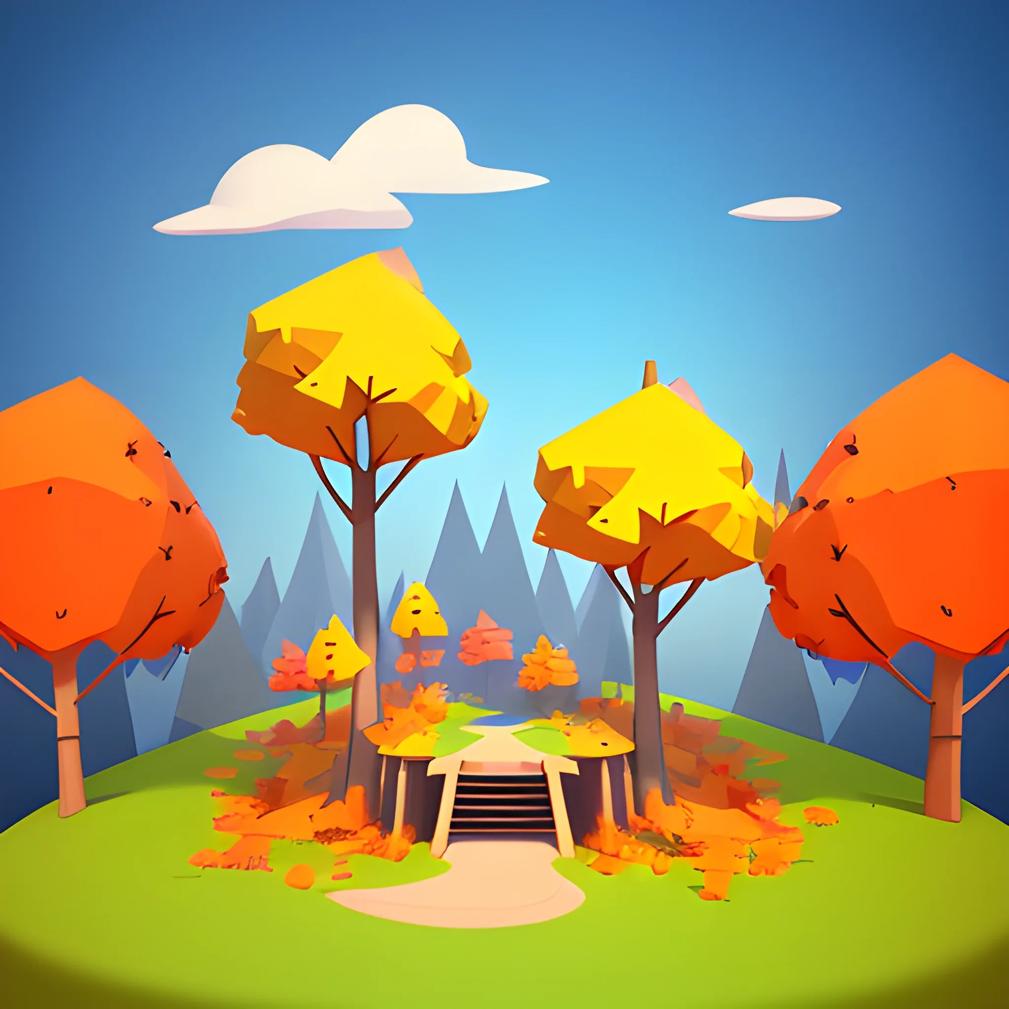 Create a cute cartoon 45-degree angle game artwork inspired by the Toon Blast and Peak Games,disney,add Photorealism,and high quality,multi-detail,HD, Cartoon,model,3D,pixar,
 ,while maintaining the simplest structure and fewer colors,Stylish and minimalist,colorful,autumn forest model