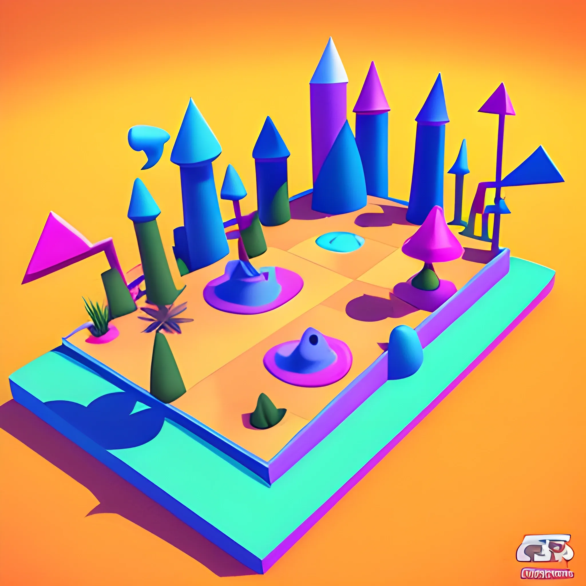 Create a cute cartoon 45-degree angle game artwork inspired by t ...