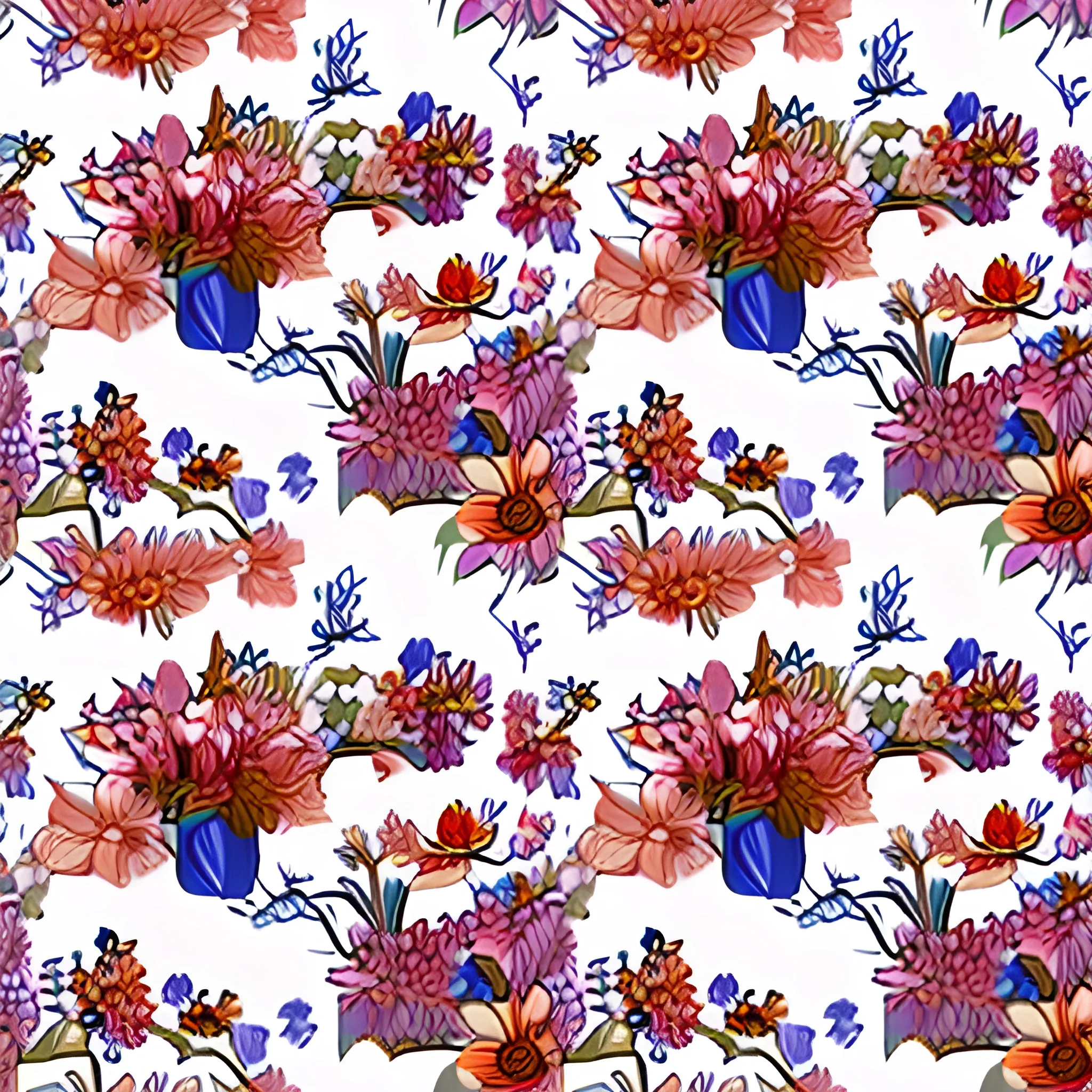 seamless pattern of various flowers, Akihito Yoshida oil painting style, , Cartoon