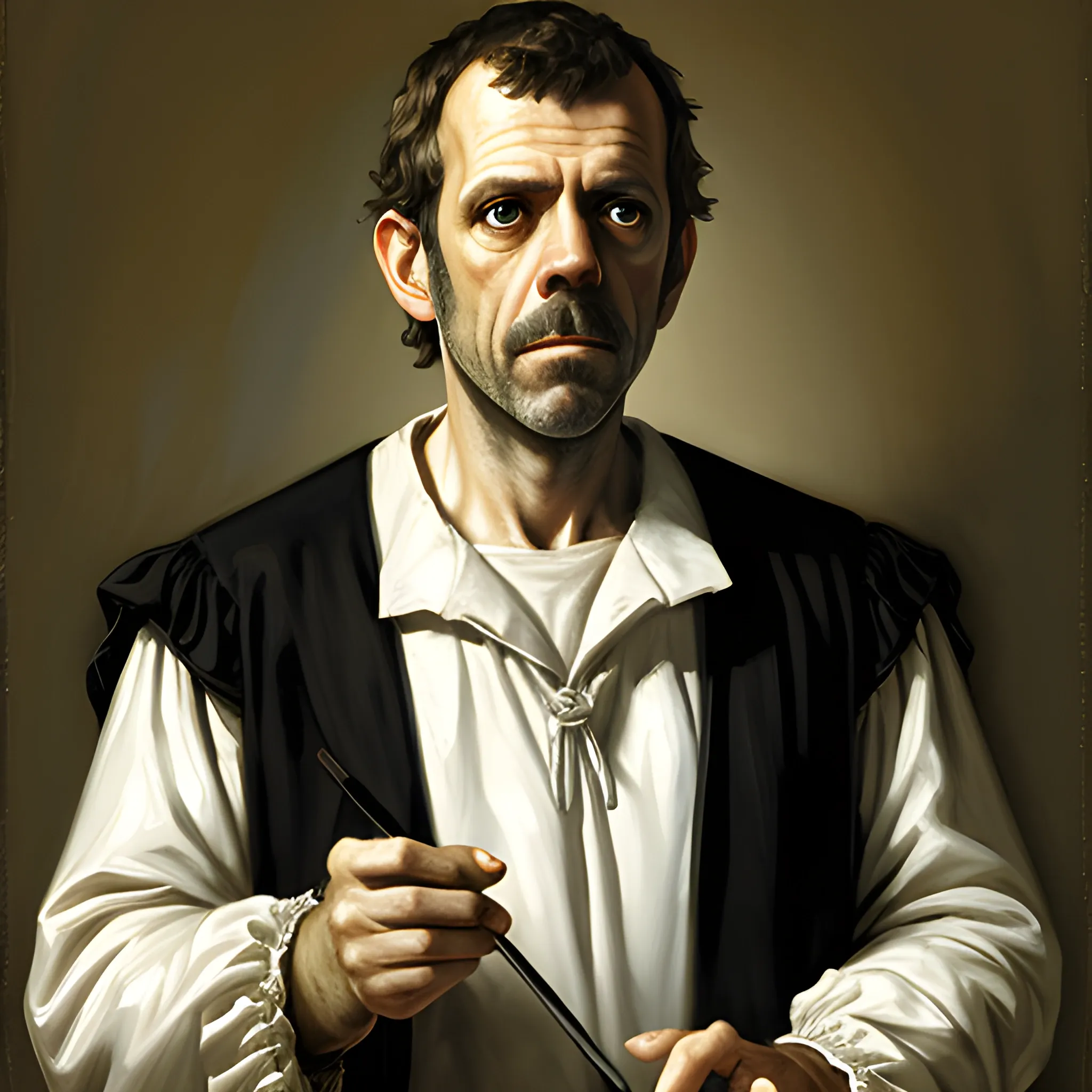 Wonderful Dr House painting portrait, Francisco de Goya oil painting style, highly detailed, free, fantasy, beautiful