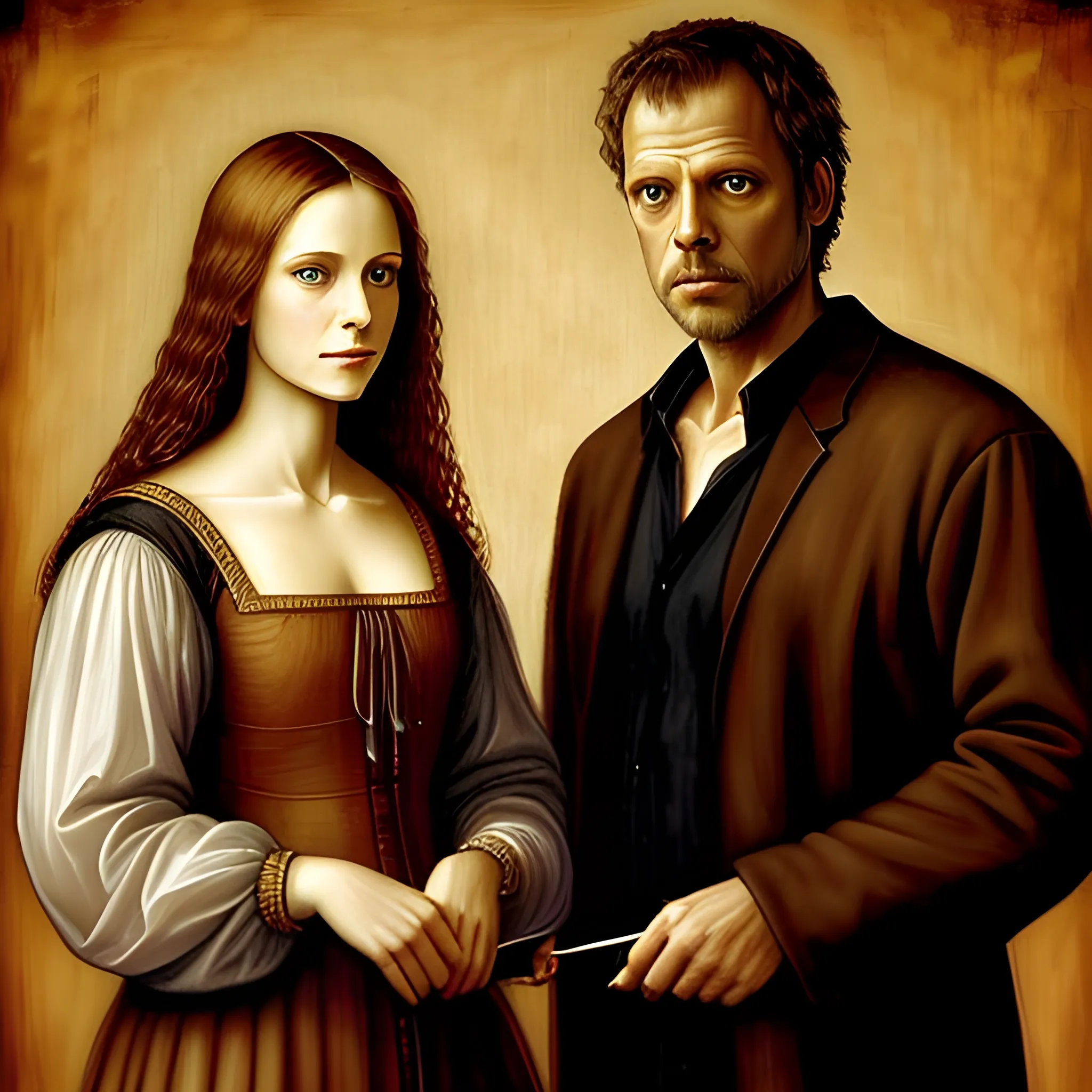 Wonderful afull body Dr House and Dr Kodi painting portrait, Leonardo Davinci oil painting style, highly detailed, free, fantasy, beautiful