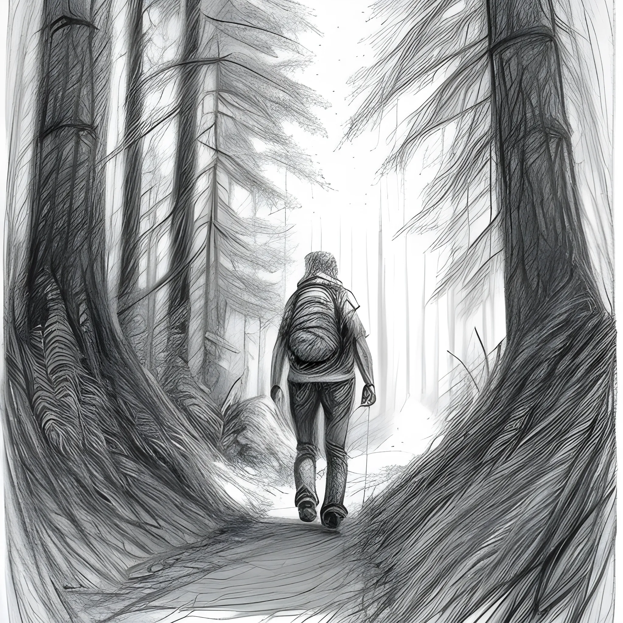 Jean-Francois Gariepy Leaving Mama JF Behind In The Forest, Pencil Sketch