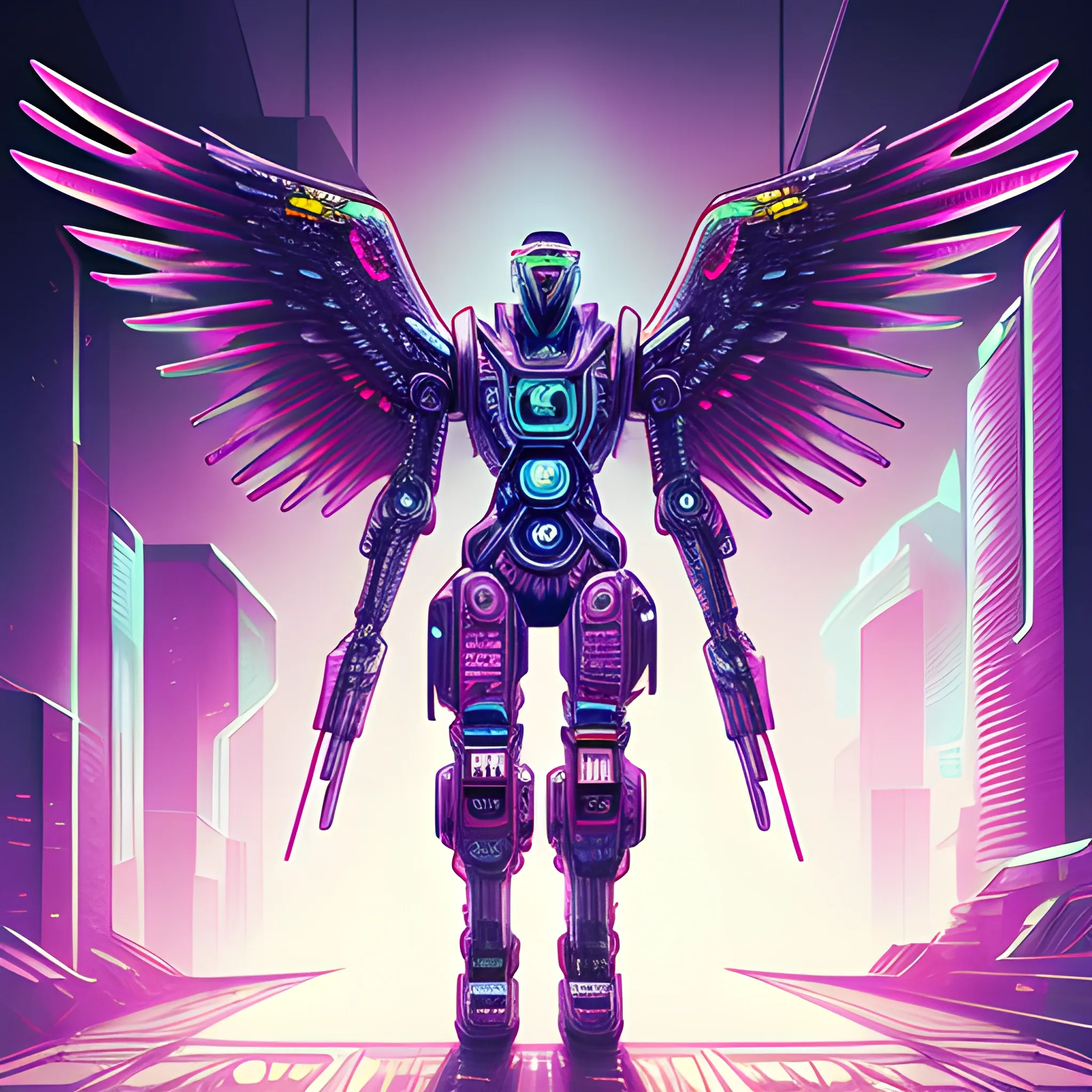 cyberpunk style, zoomed out colourpencil sketch of a robot eagle, cinematic, illustration