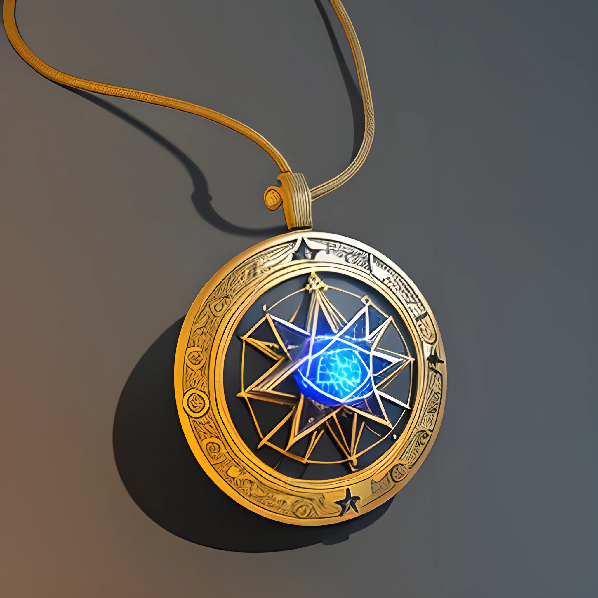 Can you make an AI design of an amulet bestowed by a goddess of the moon, stars, and magic, 3D