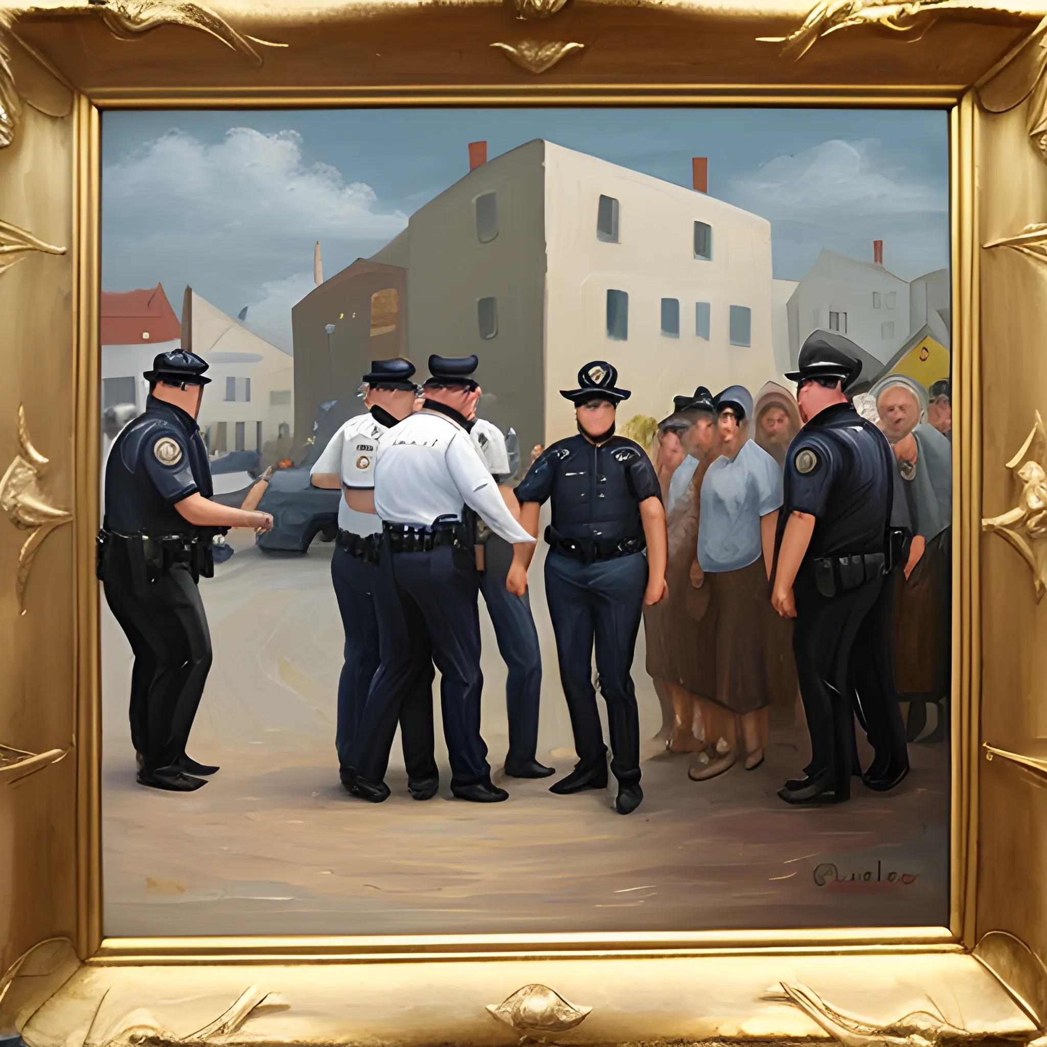 , Oil Painting the mayor of a town getting arrest 