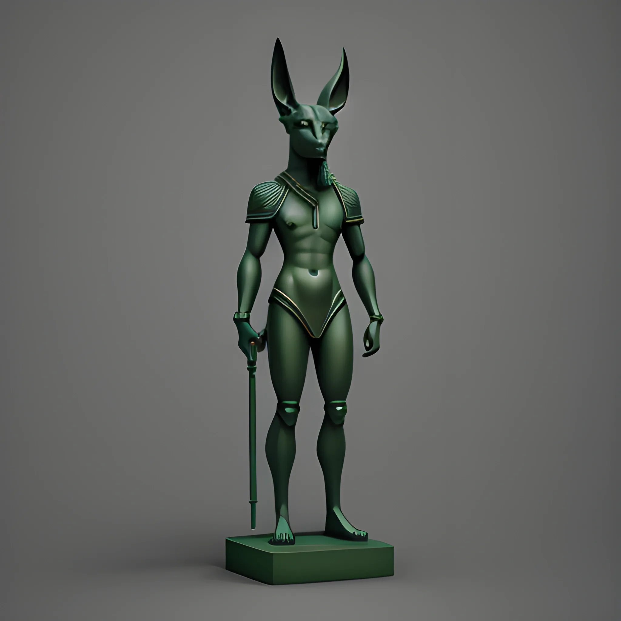 sculpture, 3D, in dark green
stone full body of anubis, , high definition , 8K