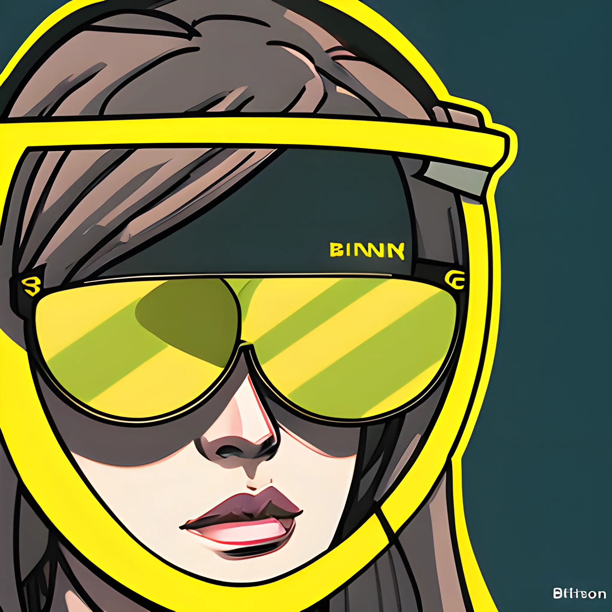 
bird canary comic, sunglasses with bitcoin coin reflection in the glass