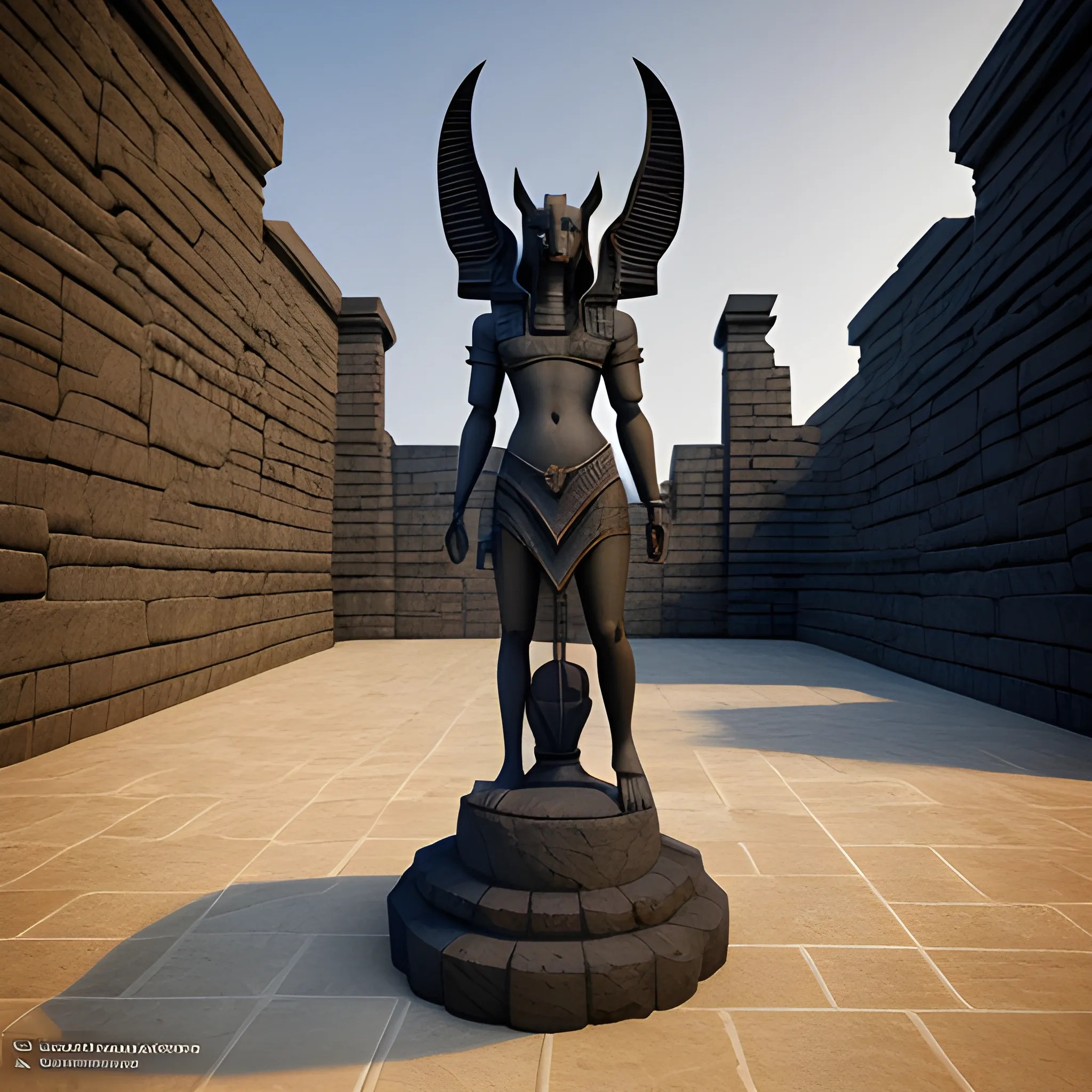 sculpture, 3D, in dark 
stone full body of anubis ,in the background a full pictured egipcian  wall , high definition , 8K, 3D