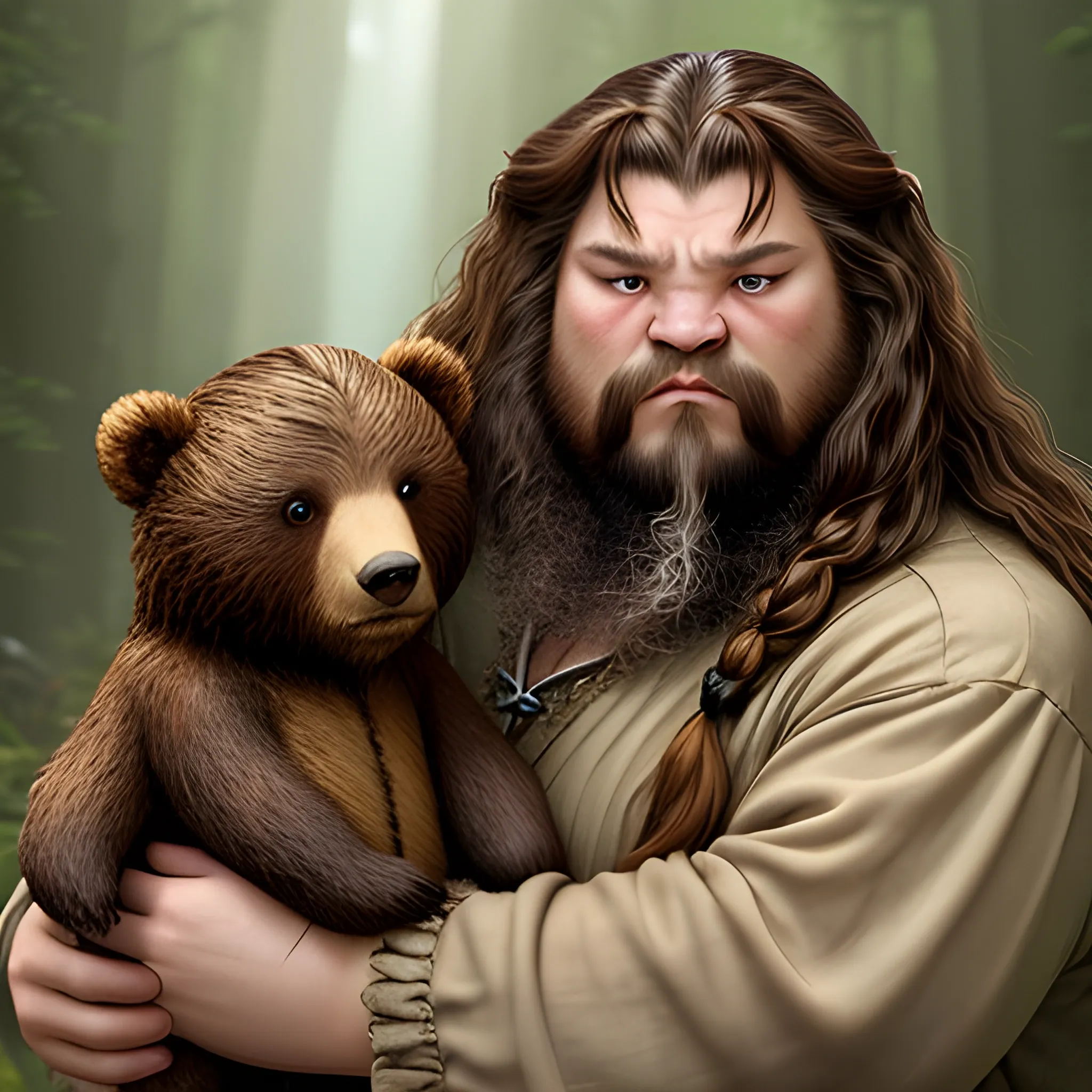 avatar, wild light brown hair, similar to hagrid, but short bears