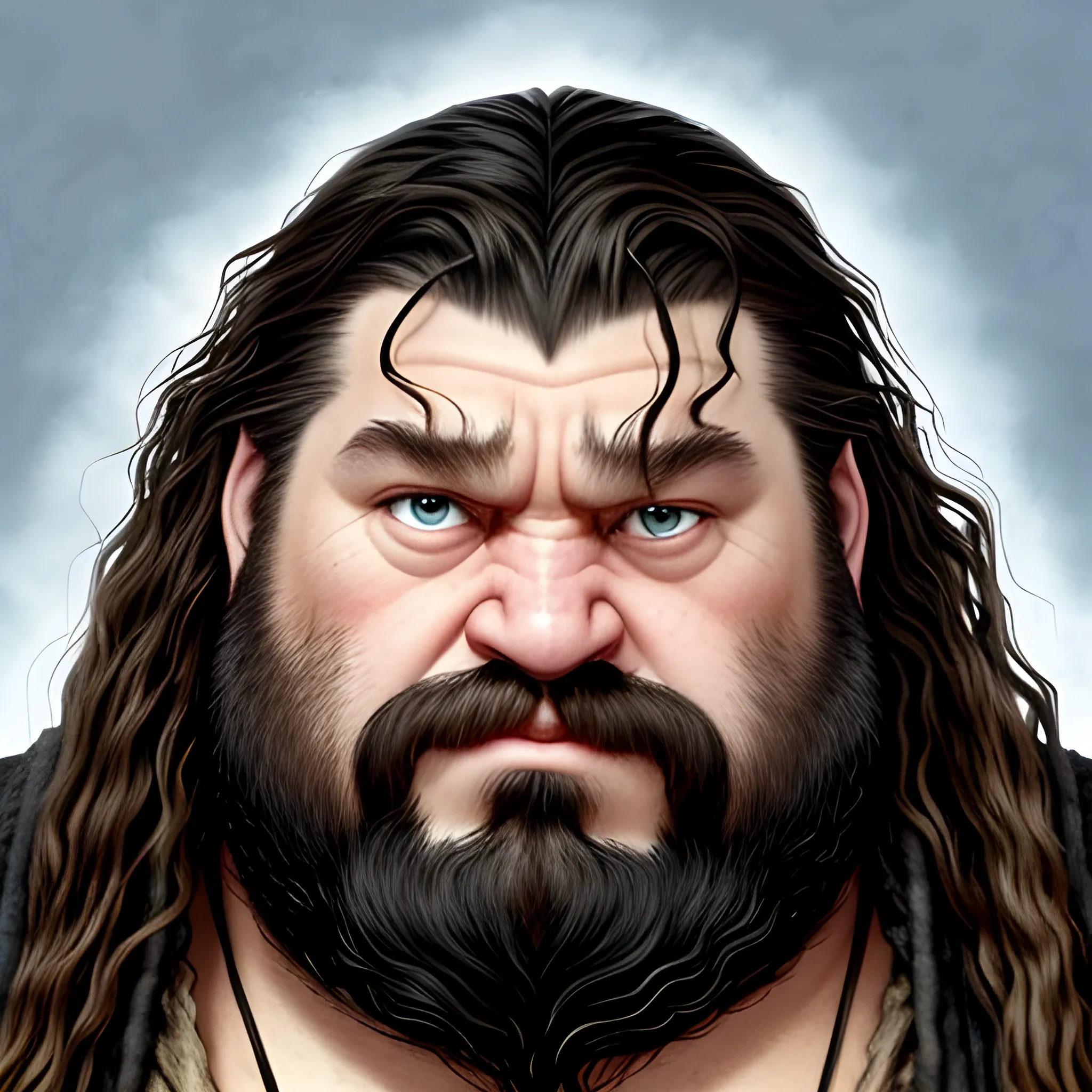 wild men avatar face Rubeus Hagrid sad
