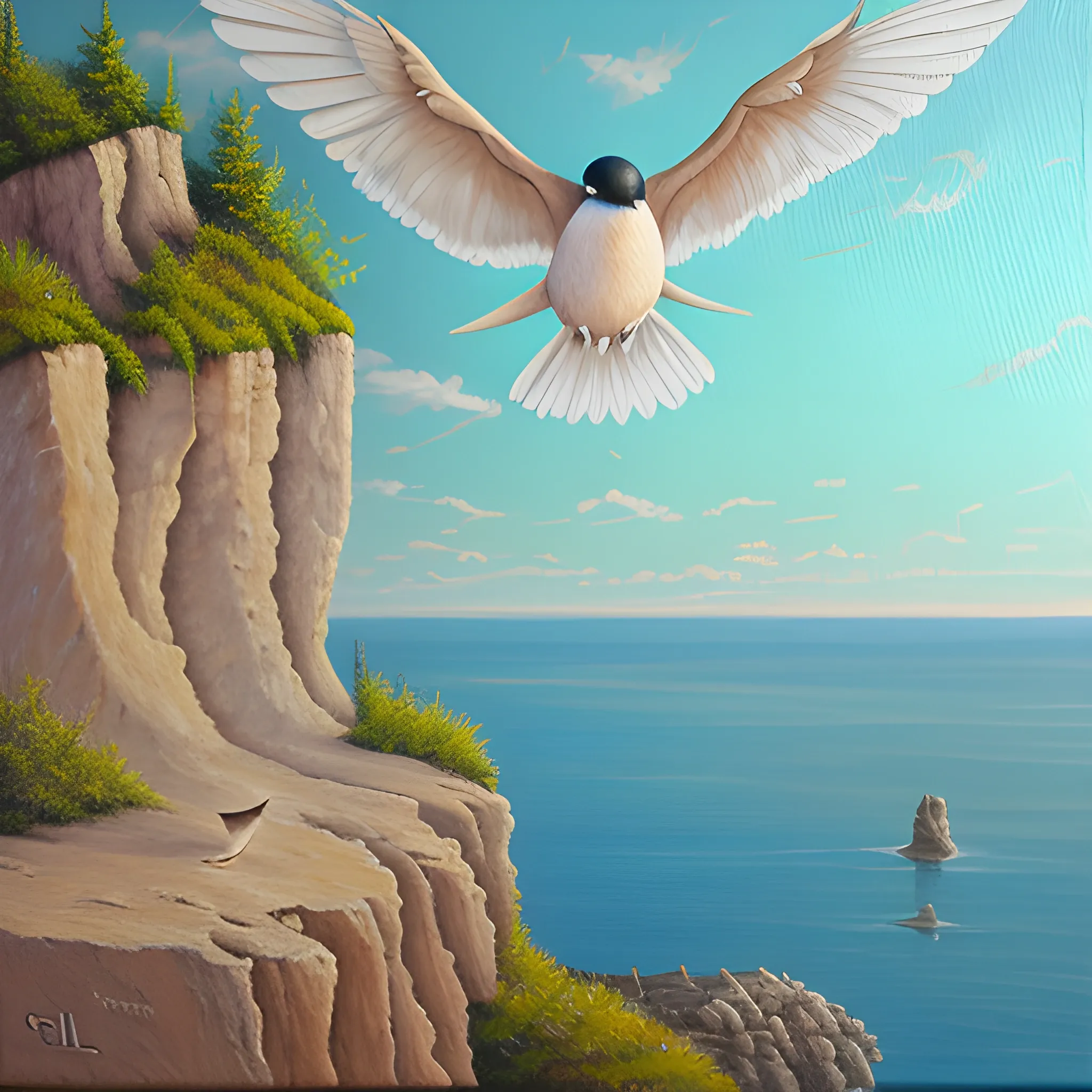 Birds on cliff, Oil Painting