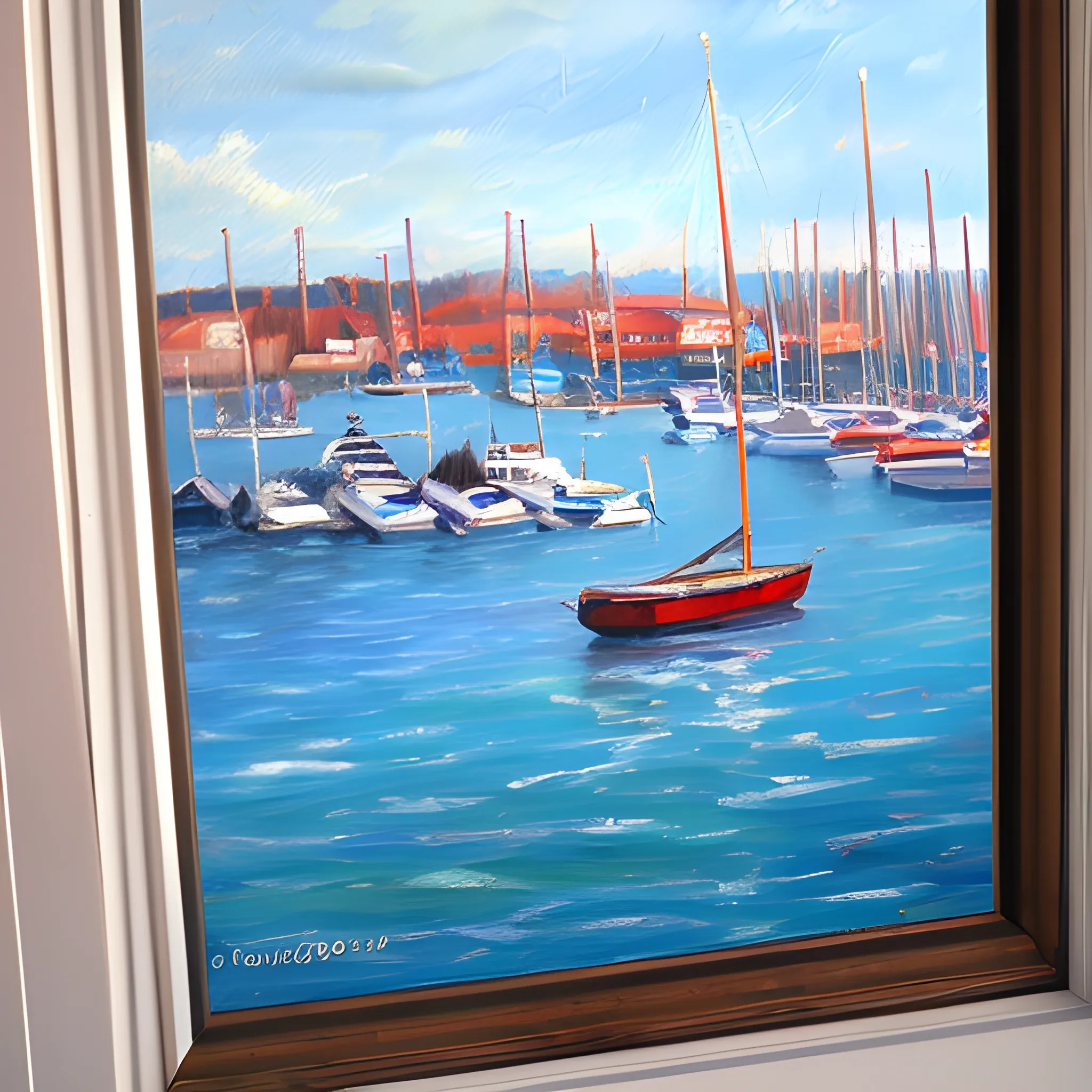 harbor view from the window, Oil Painting