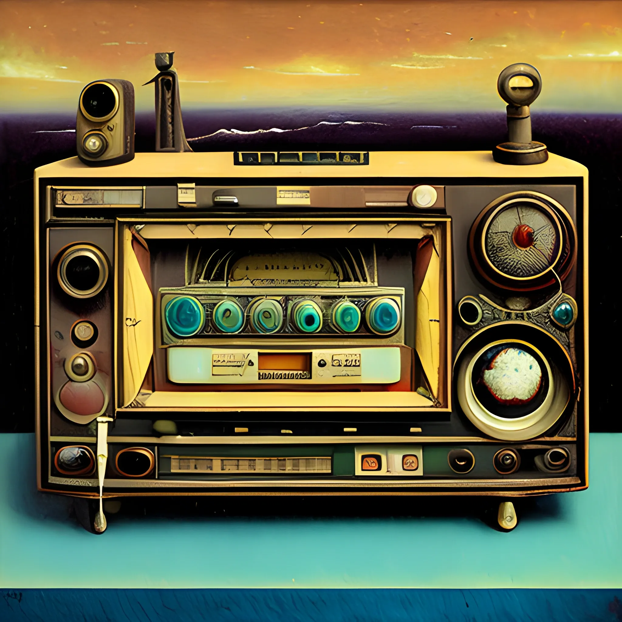 surrealistic old radio in 1920, Oil Painting