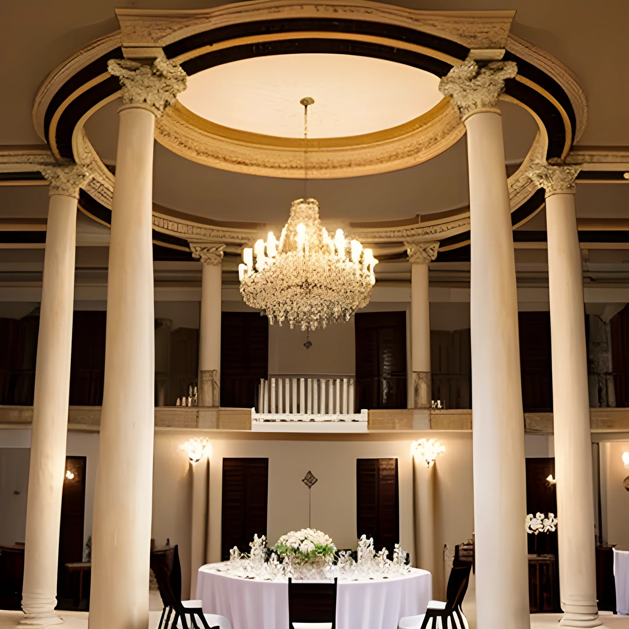 salon de bodas con columnas y arquitectura griega