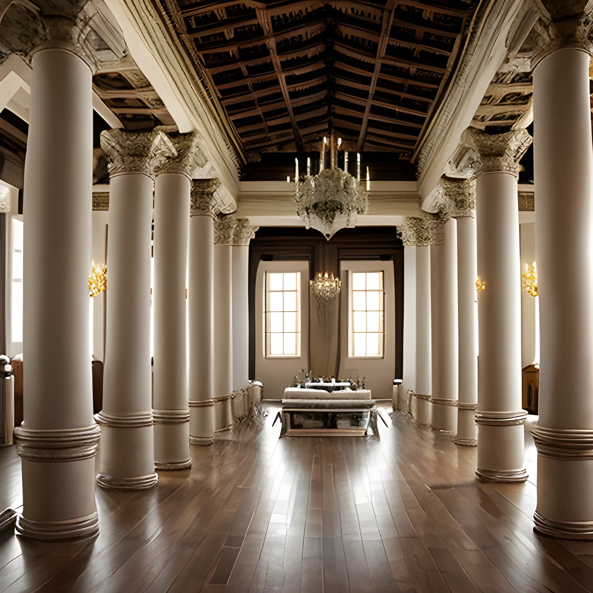 salon de bodas con columnas y arquitectura griega como si fuera un templo griego