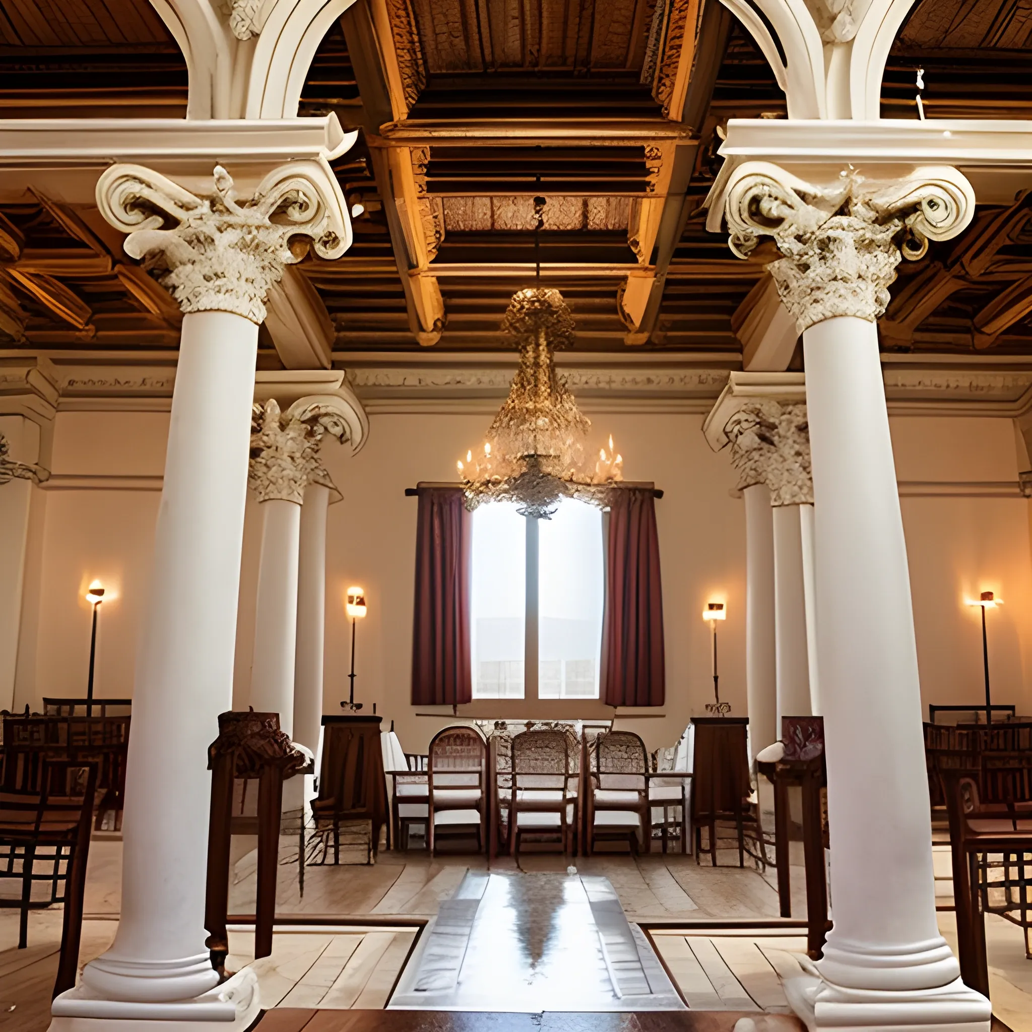 salon de bodas con columnas y arquitectura griega como si fuera un templo griego