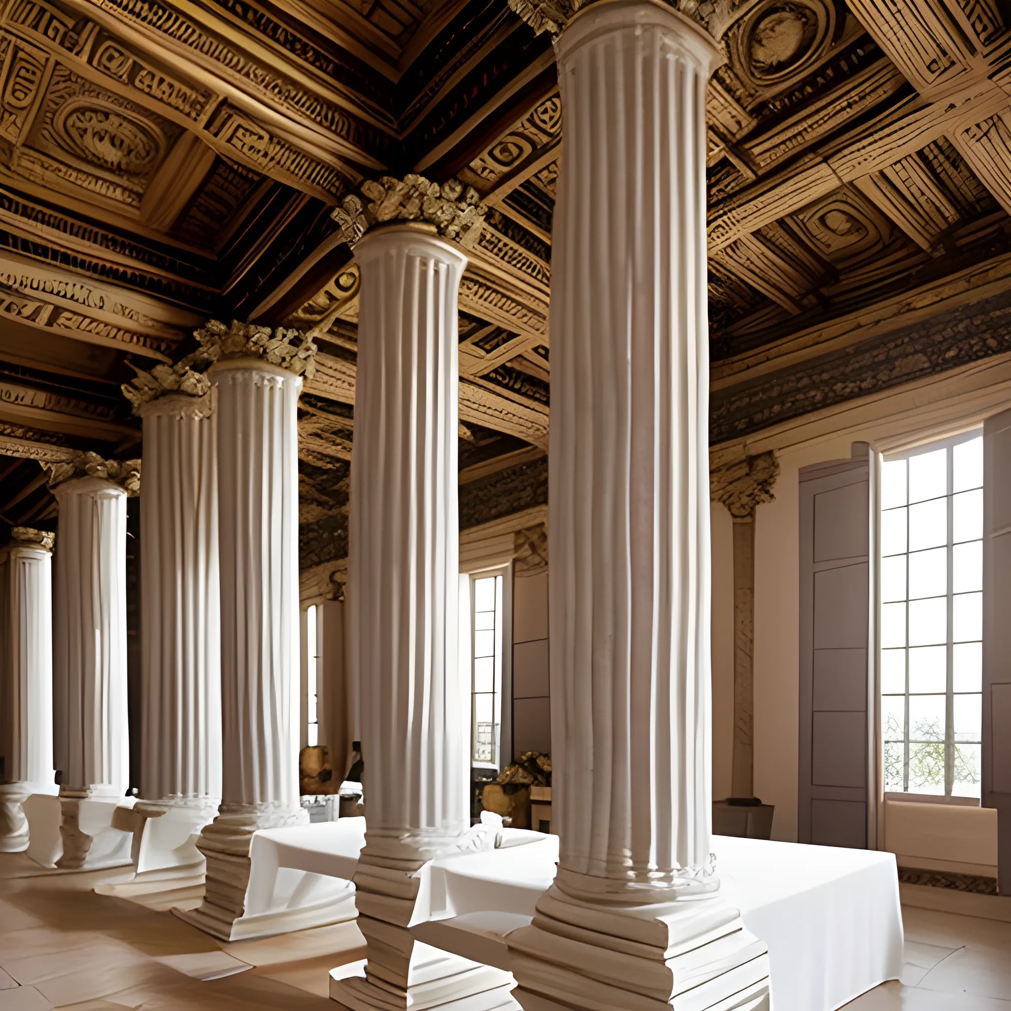 salon de bodas con columnas y arquitectura griega como si fuera un templo griego