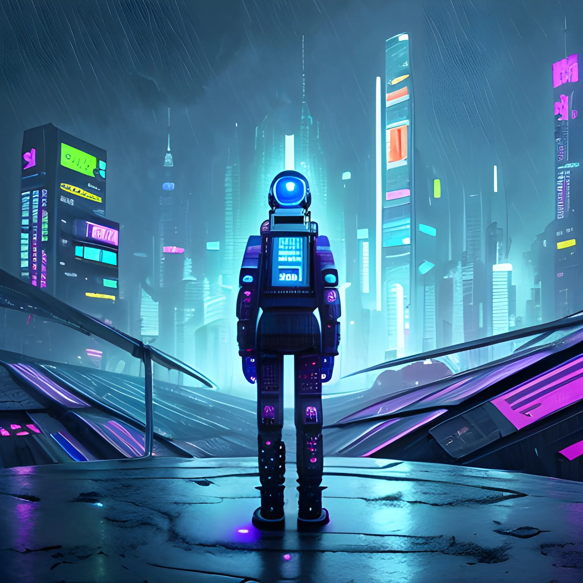 simio humanoide en la ciudad espacial, cyberpunk, chaqueta celeste bajo la lluvia, calidad extremadamente alta

, 3D, Trippy