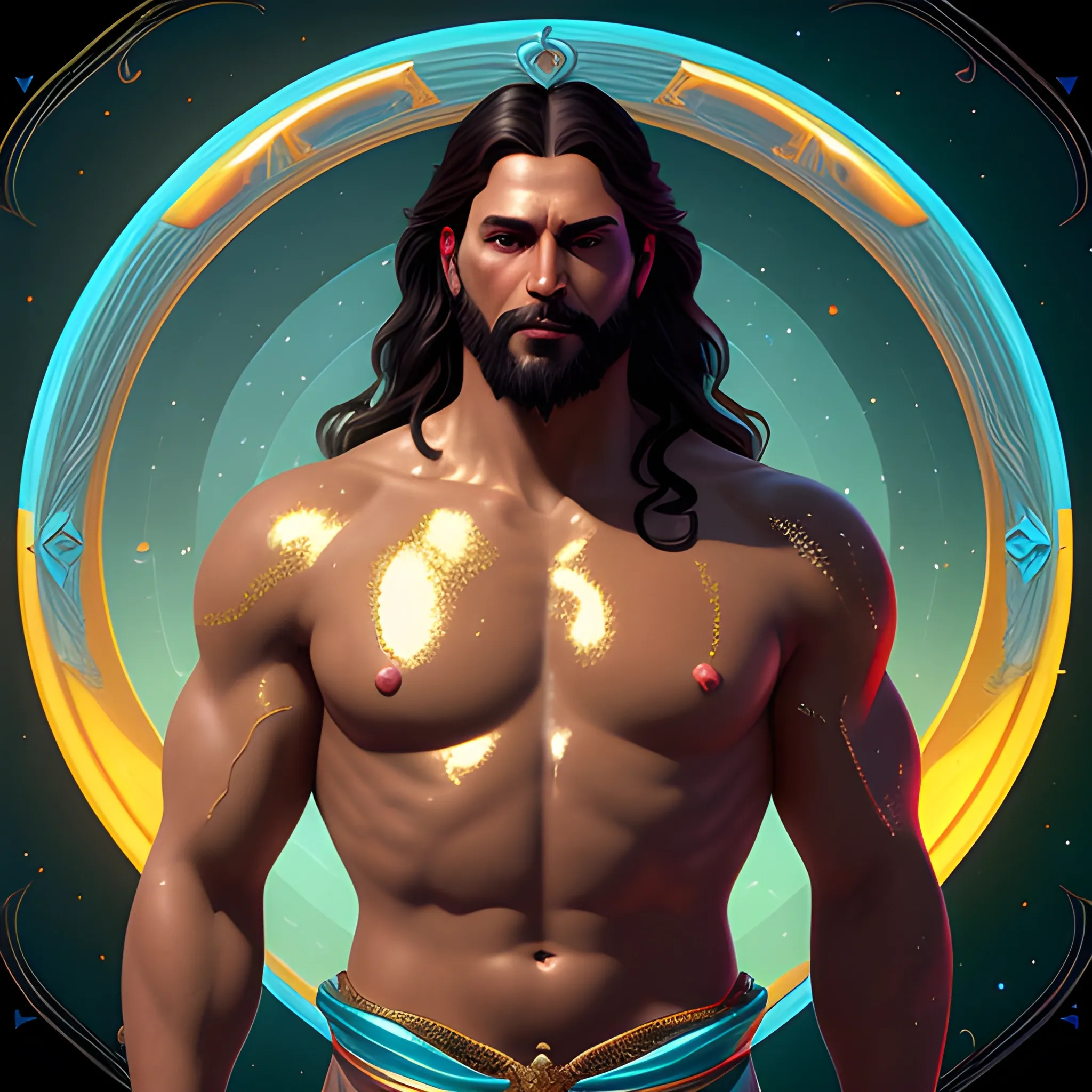 caramel-skinned masculine Jesus with a shining bright body and Blood and water pouring from His wrists is walking toward me, glitter; high contrast, surreal, Unreal Engine 5; by Dan Parent, Artgerm, WLOP, intricately detailed, fantasy, bizarre, beautiful, Chromolithography, Soft Shading, Unreal Engine; digital painting, smooth, sharp focus, illustration, art by lisa frank, Steve Goad, Frank Frazetta, William-Adolphe Bouguereau, Unreal Engine 5, 3D