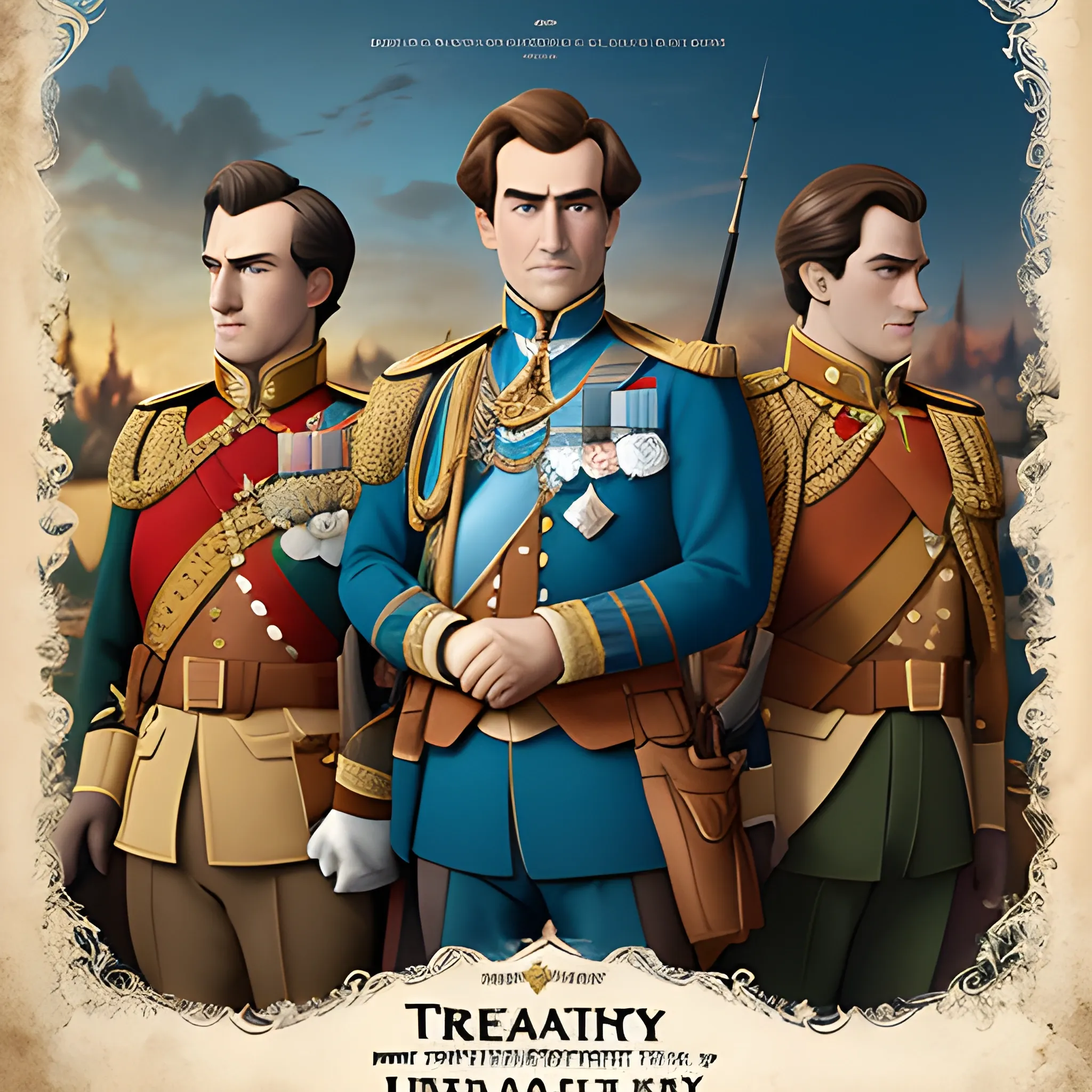 Treaty of Trianon, realistic, high resolution, pixar movie poster style, detailed