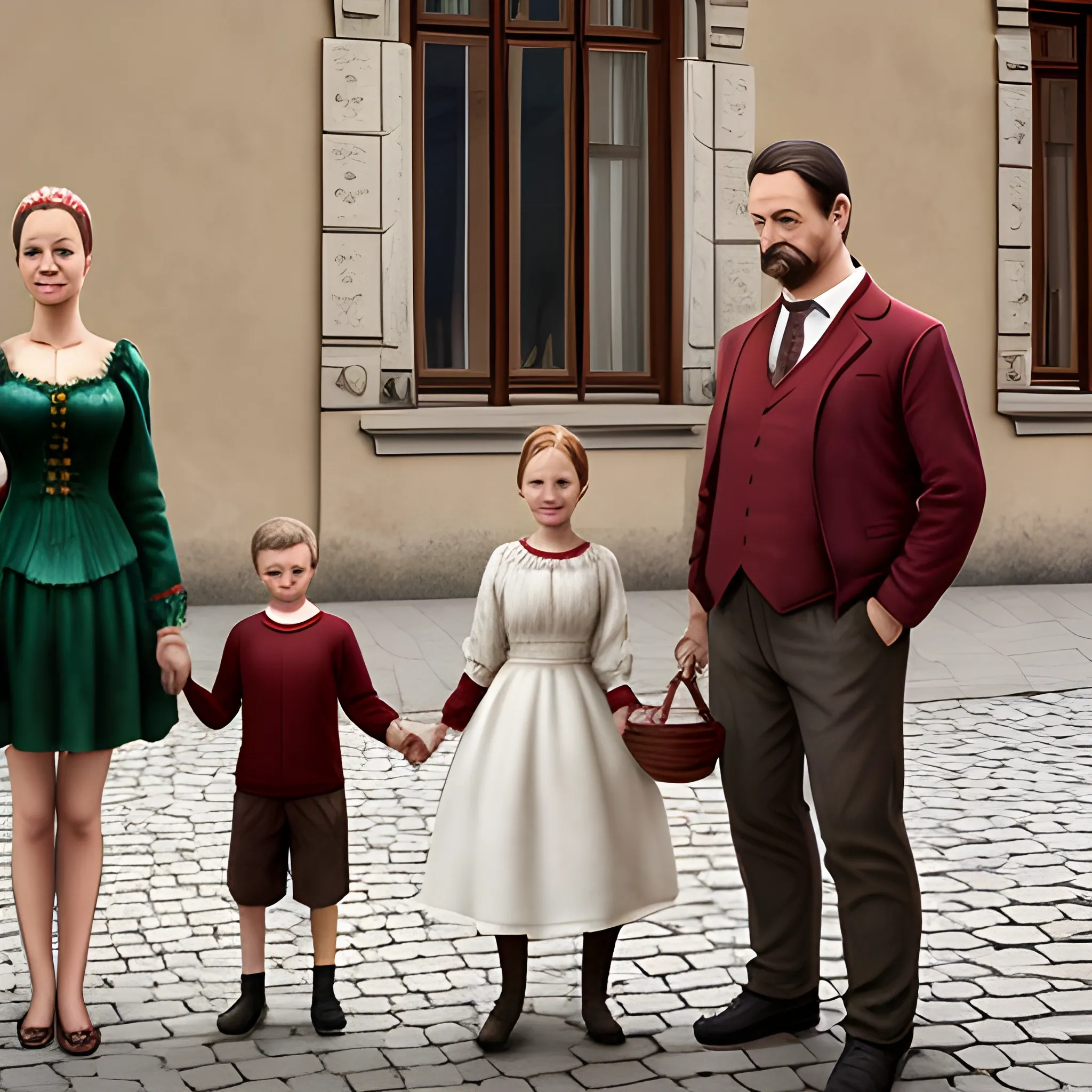 A typical Hungarian family doing typical hungarian things, highly realistic, detailed