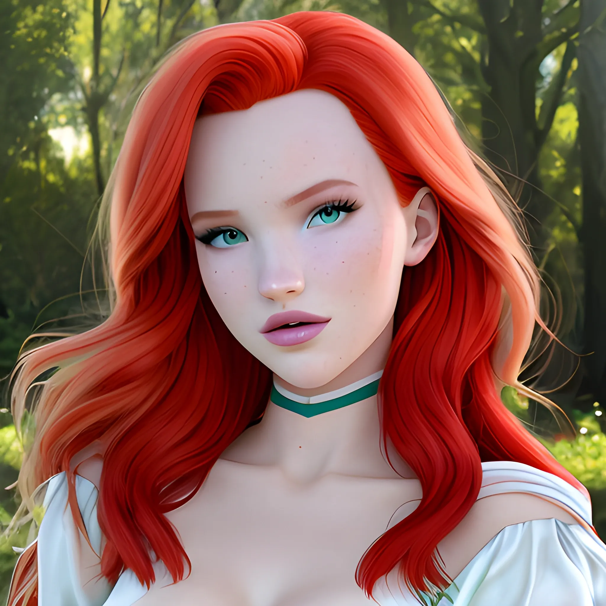 Bella Thorne / Dove Cameron / Elsa Hosk face morph, green eyes, red hair, 3D