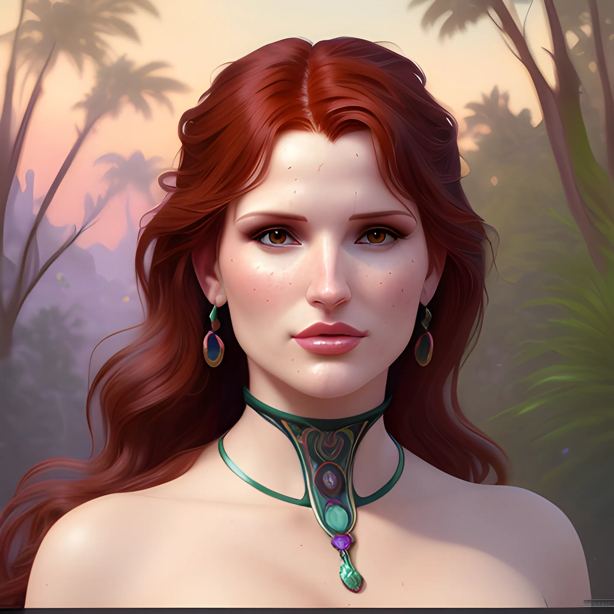 Bella Thorne / Geena Davis face morph by a river; highly detailed beautiful face, dark red hair; glitter, renaissance; high contrast, pastel, sorbet, pearlescent, Unreal Engine 5; by Dan Parent, Alphonse Mucha, Artgerm, WLOP, intricately detailed, fantasy, bizarre, beautiful, Chromolithography, Soft Shading, Unreal Engine; digital painting, smooth, sharp focus, illustration, art by lisa frank, Steve Goad, Frank Frazetta, William-Adolphe Bouguereau, Unreal Engine 5, Cartoon, 3D, Oil Painting, 3D