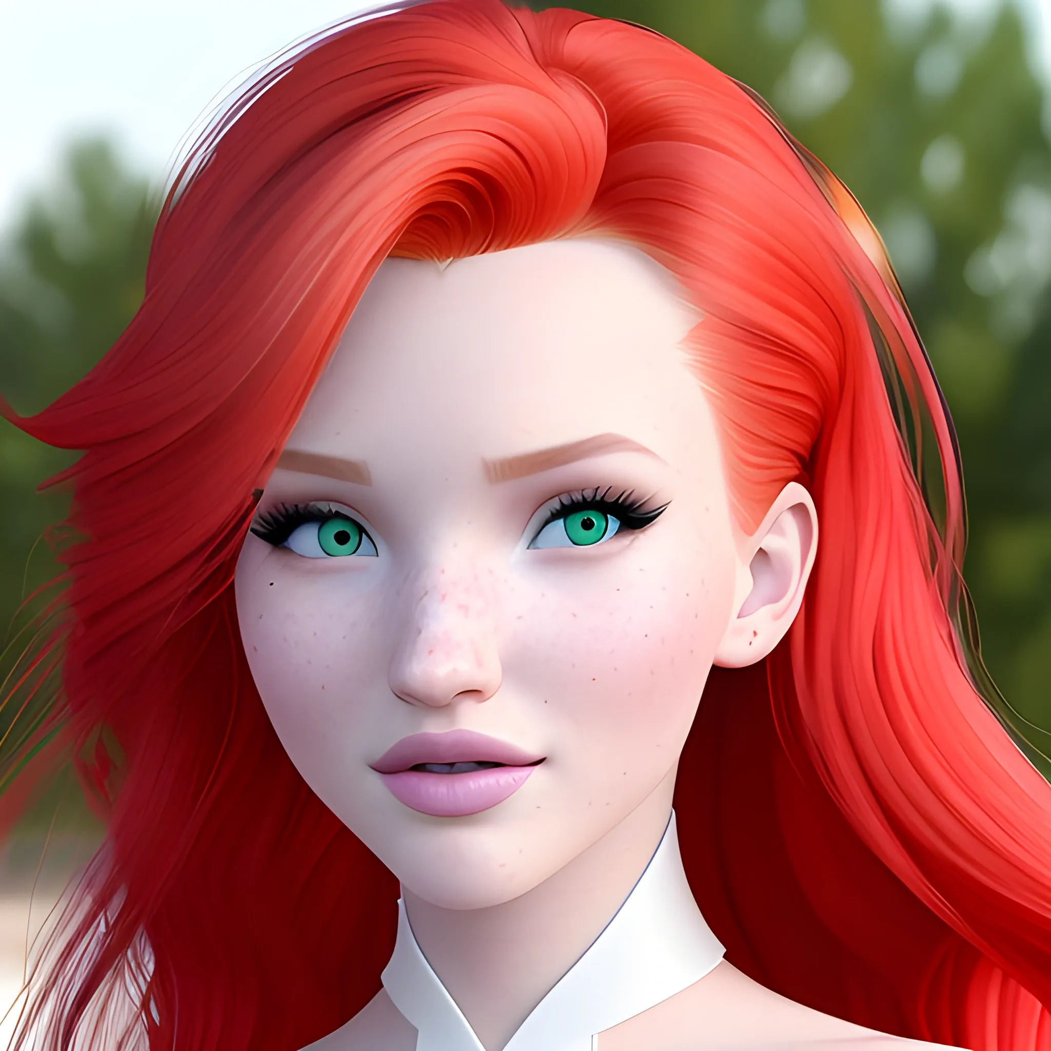 Bella Thorne / Dove Cameron / Elsa Hosk face morph, green eyes, red hair, 3D