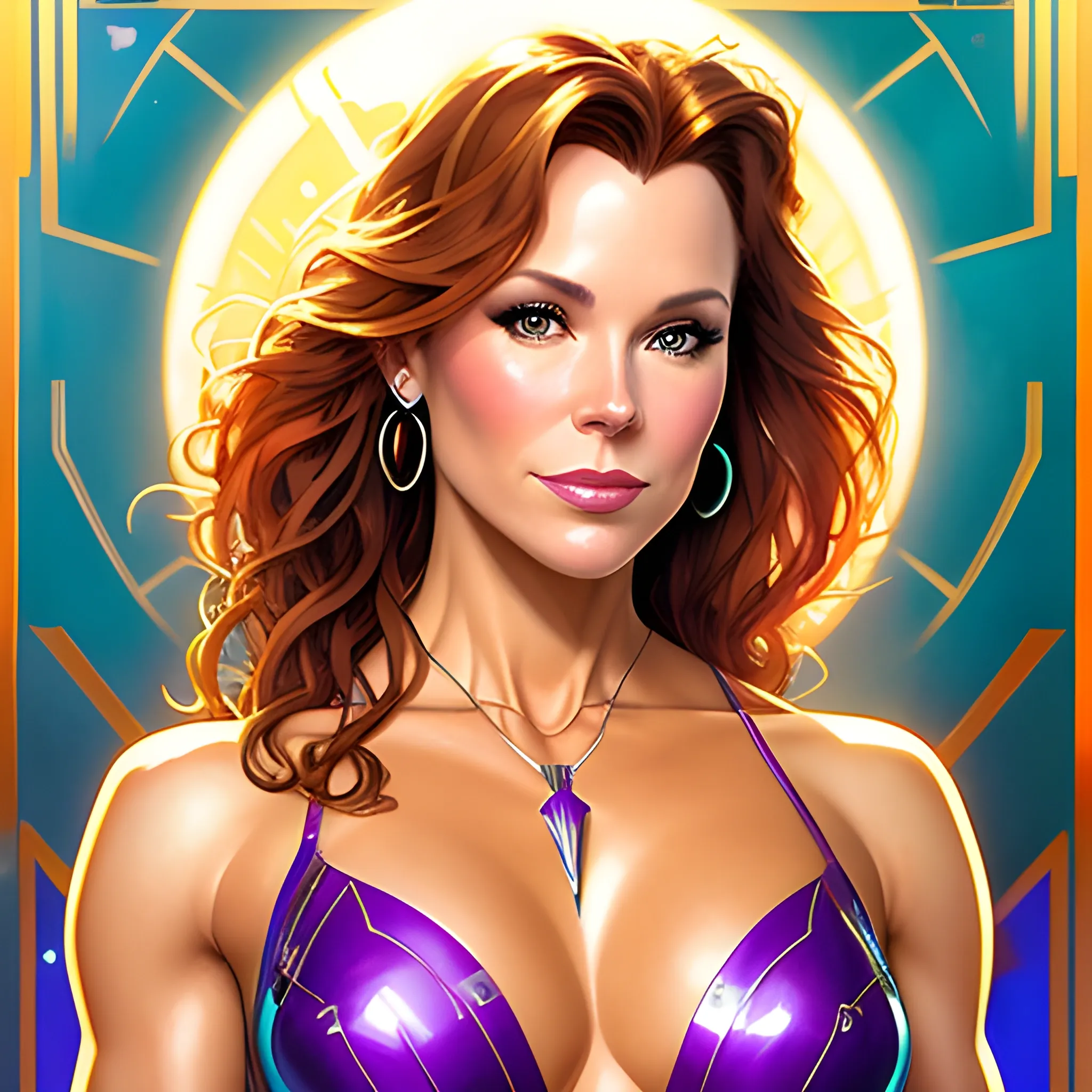 Young Robyn Lively with a beautiful and highly detailed face, brown eyes; modern American; by Lisa Frank, Daniel Gerhartz, phil noto, sienkiewicz, mucha, jim lee, manara; hyper-detailed, hyper-realistic, sharp focus; symmetrical face; textured shading, subtractive lighting, Unreal Engine, sharp focus