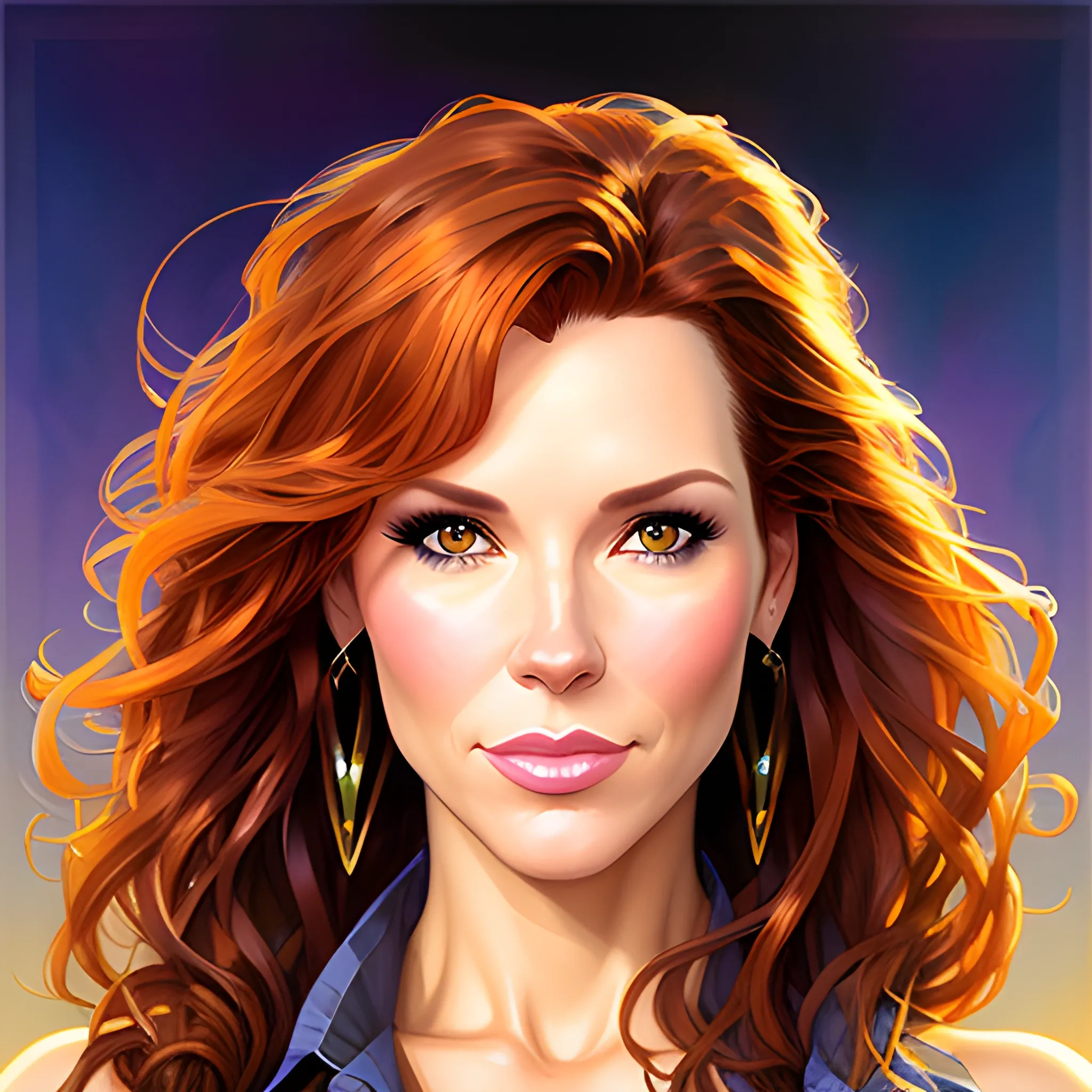 Young Robyn Lively with a beautiful and highly detailed face, brown eyes; modern American; by Lisa Frank, Daniel Gerhartz, phil noto, sienkiewicz, mucha, jim lee, manara; hyper-detailed, hyper-realistic, sharp focus; symmetrical face; textured shading, subtractive lighting, Unreal Engine, sharp focus