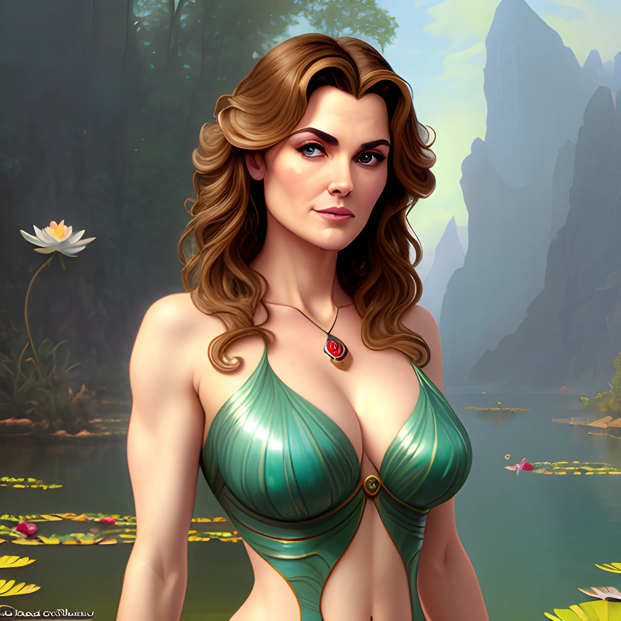 young Rebecca Gayheart / Keri Russell face morph at a lotus pond... -  Arthub.ai