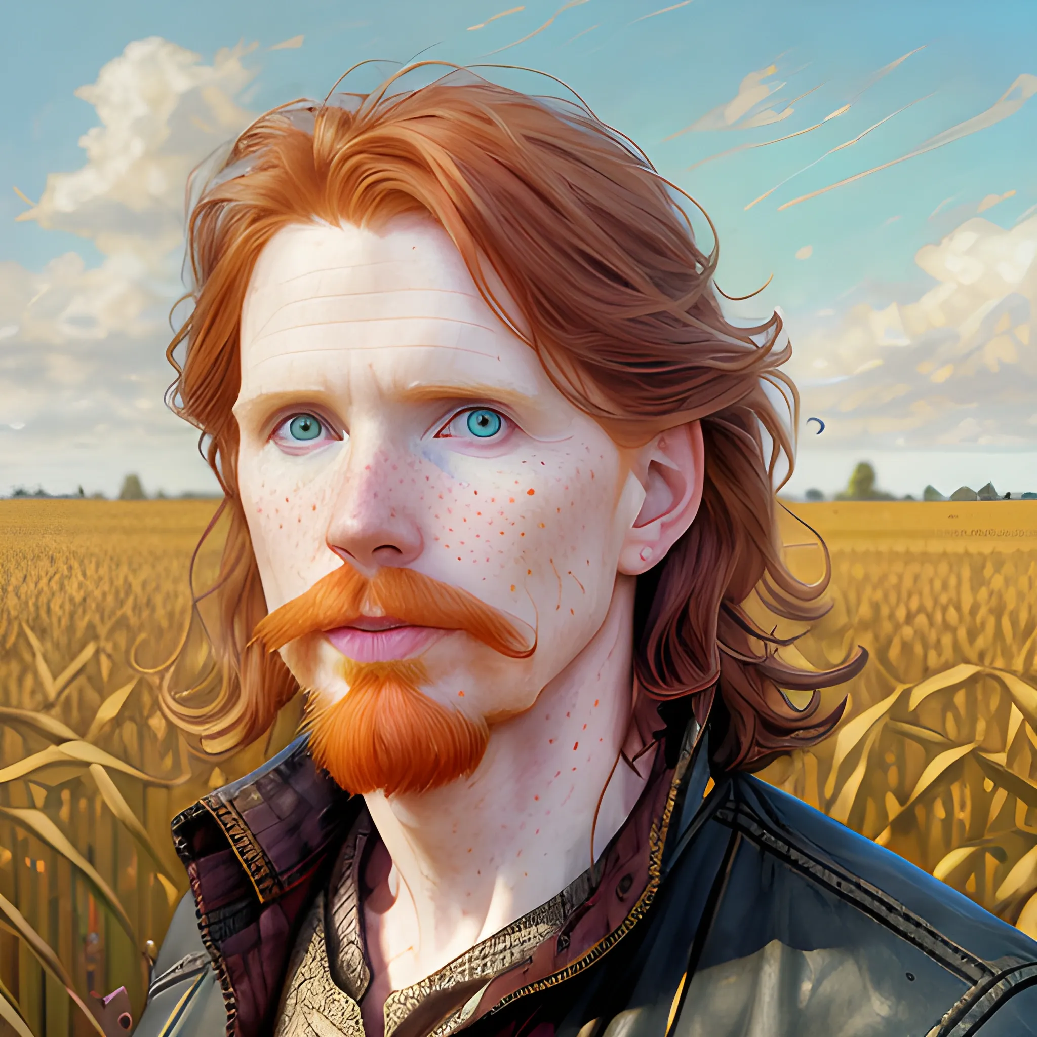 Courtney Gains, at a cornfield, highly detailed softly freckled