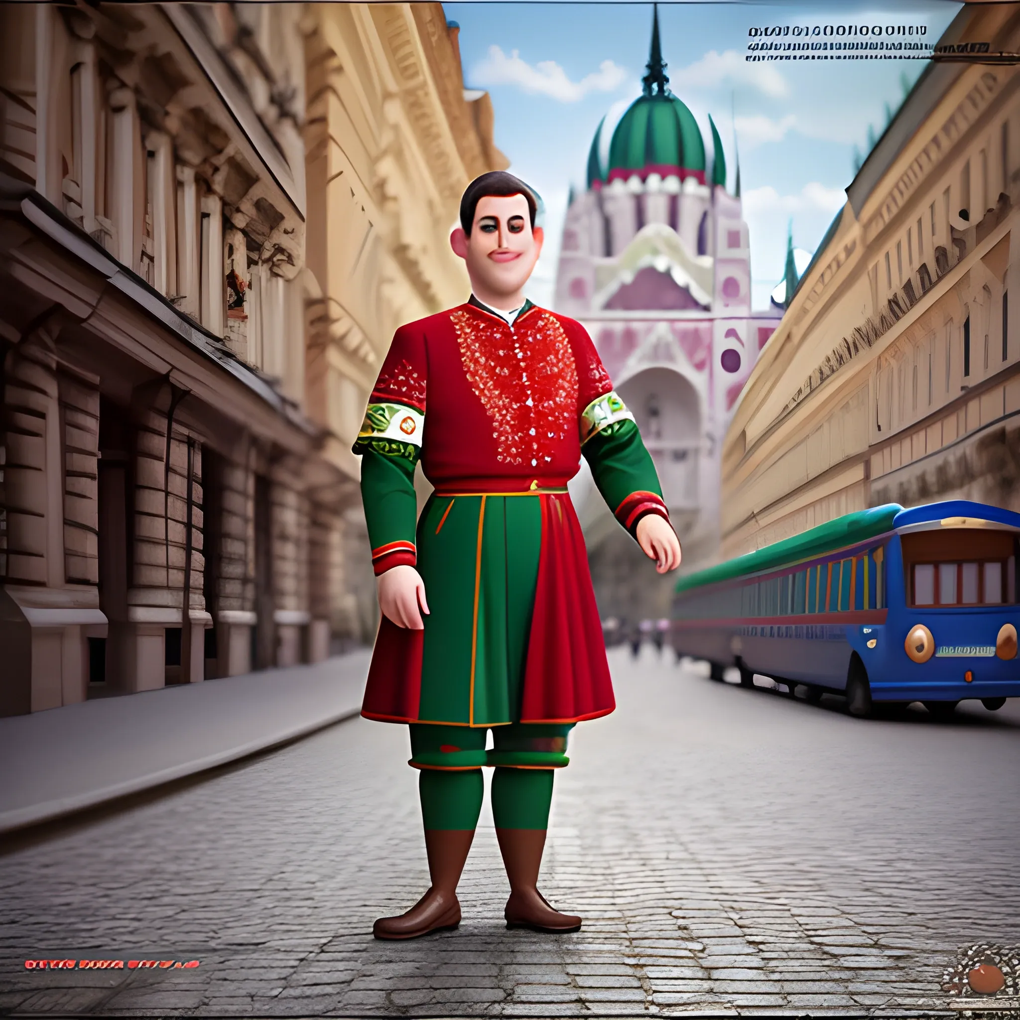 Hungarian man wearing national Hungarian clothing, realistic photography, photo, realistic, pixar move style