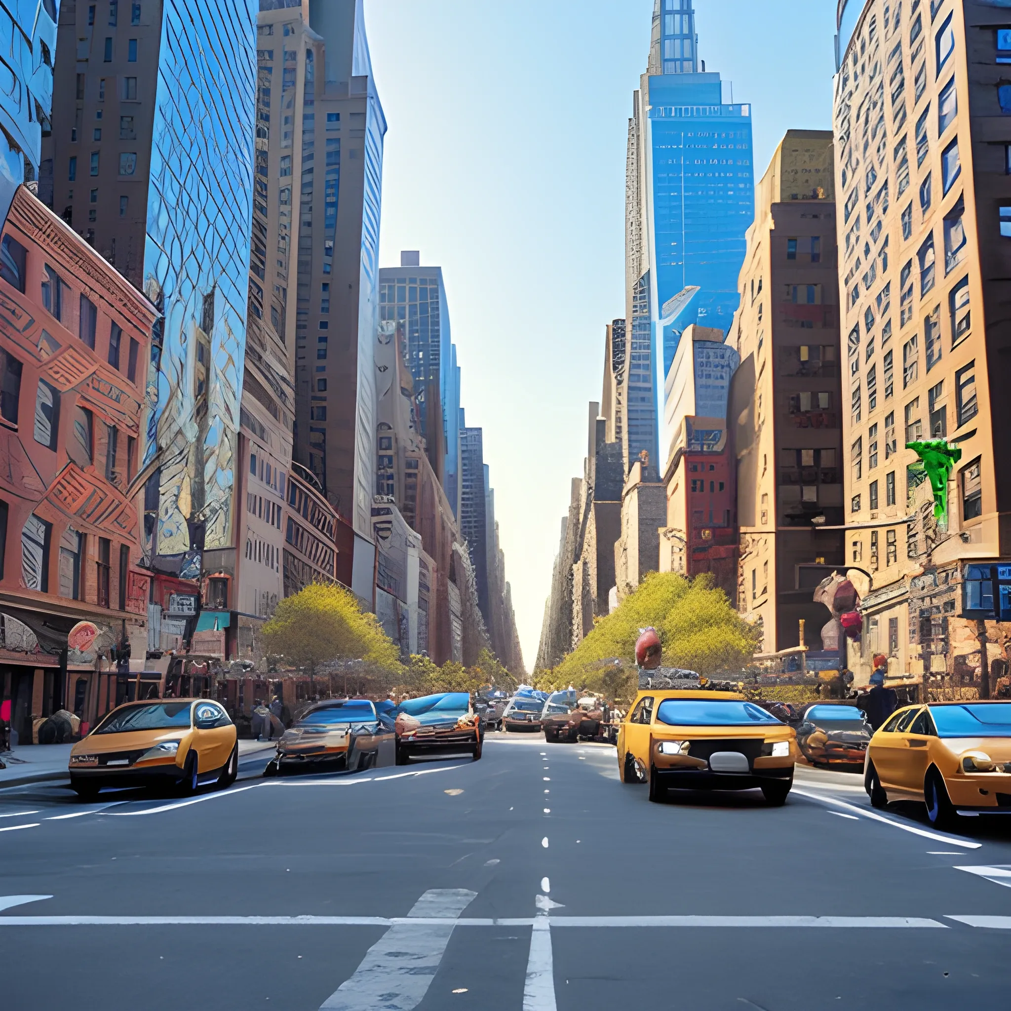 New york streets in the morning, sunny day, a lot of details