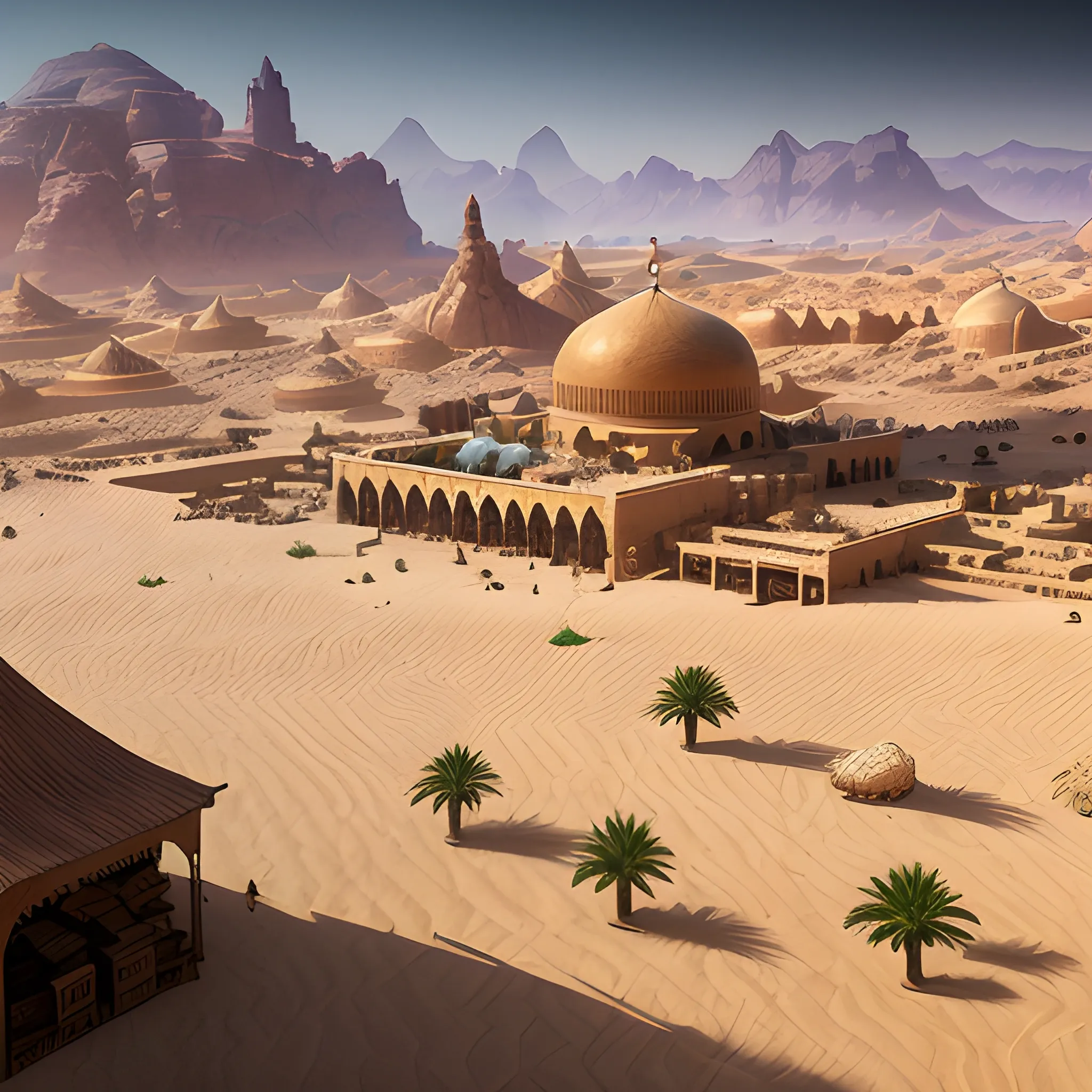 marketplace, arabian marketplace, desert, 8k, high resolution, high quality, photorealistic, hyperrealistic, detailed, detailed matte painting, deep color, fantastical, intricate detail, splash screen, complementary colors, fantasy concept art, 8k resolution trending on Artstation Unreal Engine