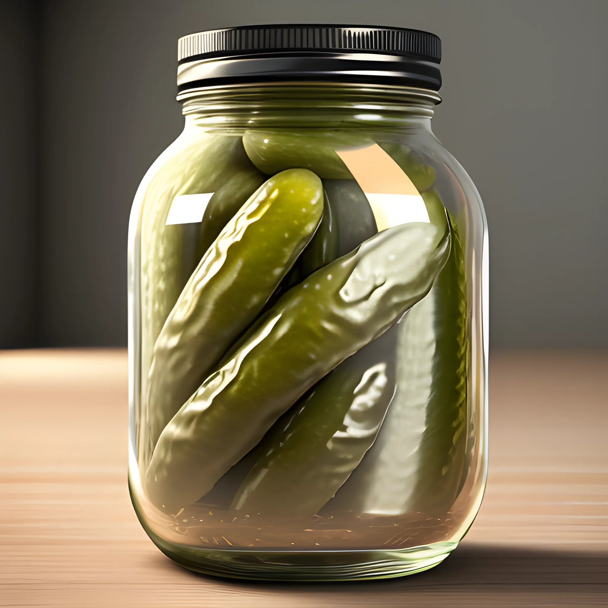 A photorealistic image of a jar of pickles with a human face