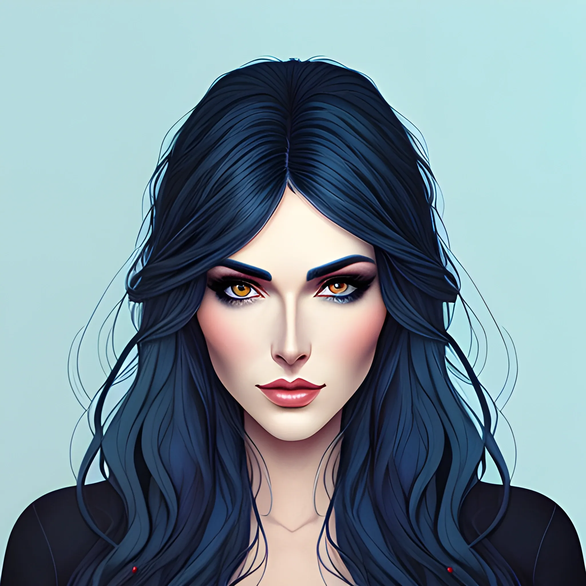 Beautiful girl with brown eyes, high detail, blue scene, hauntingly beautiful illustration
