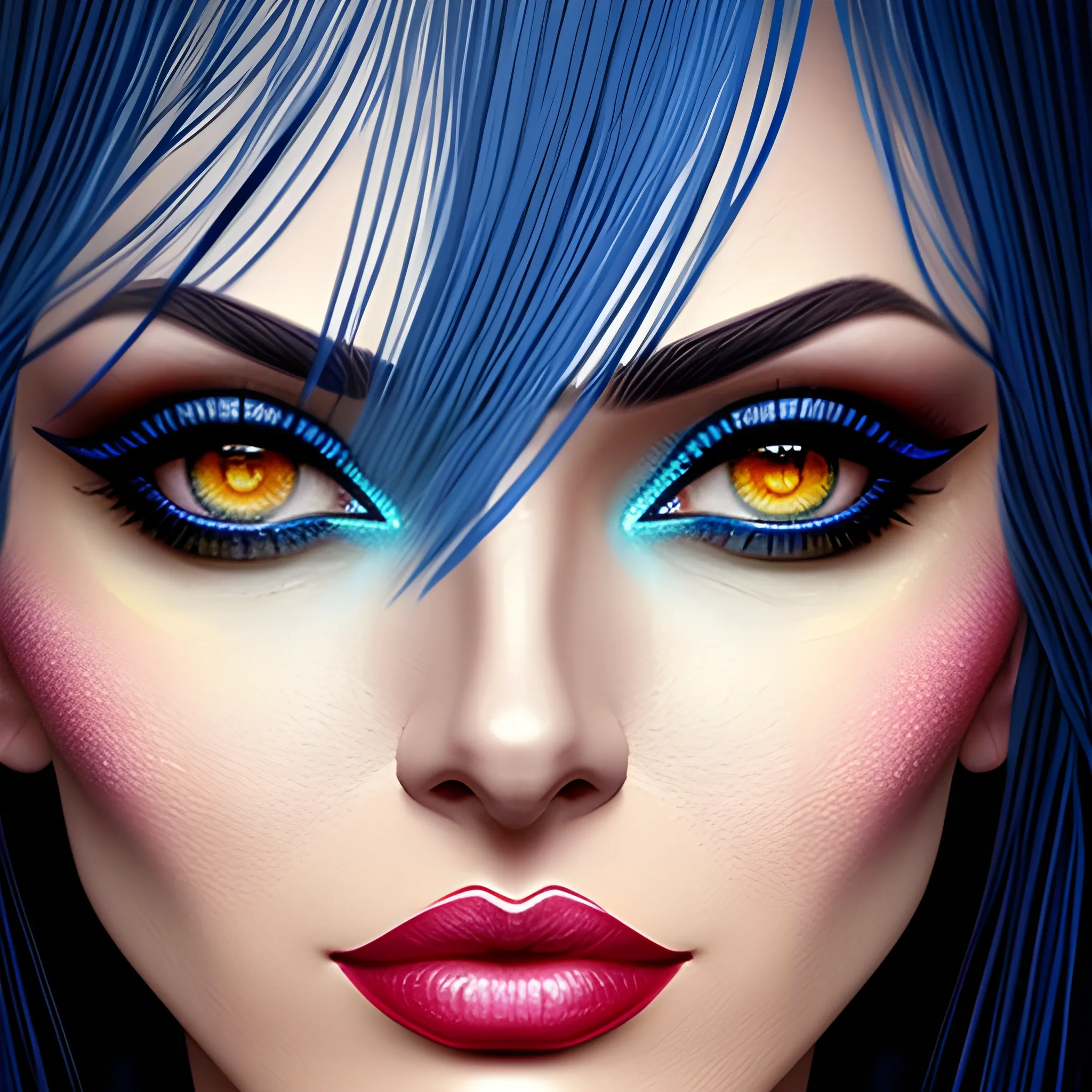 Beautiful girl with brown eyes, high detail, blue scene, hauntingly beautiful illustration. Lluvia de fondo surrealista

