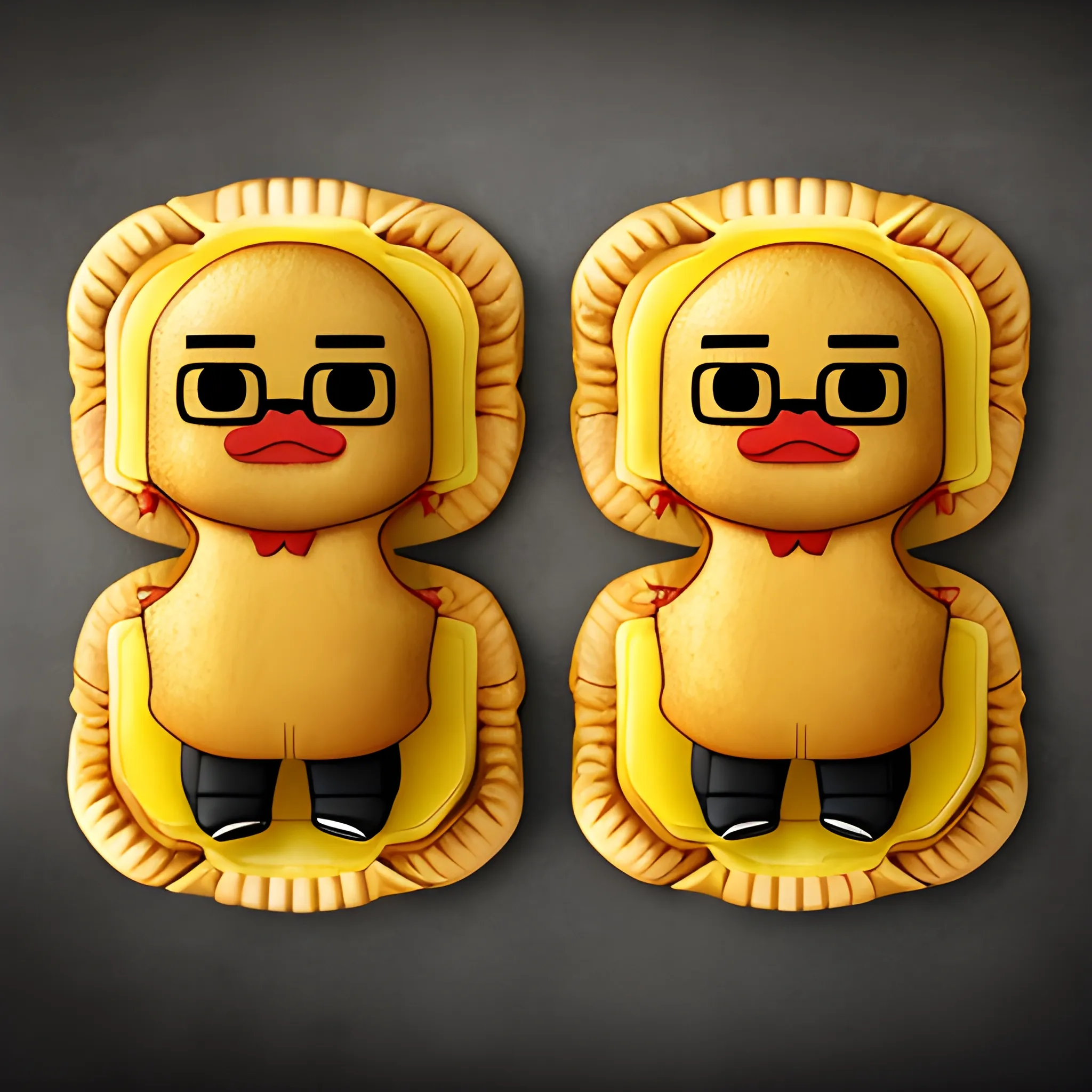 2 empanades gallegas like pollos hermanos logo, dos empanadas rectangulares, Semejante con la diferencia en sus bordes, como la versión two brothers yakuza de empanadas, elegante Traficantes empanadas rectangulares , Cartoon, 3D, logo cartoon 