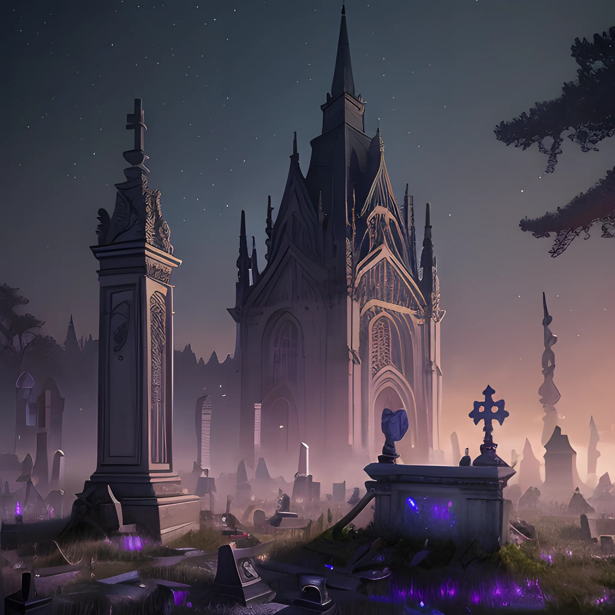 cementary, graves, night, moon, stars, 8k, high resolution, high quality, photorealistic, hyperrealistic, detailed, detailed matte painting, deep color, fantastical, intricate detail, splash screen, complementary colors, fantasy concept art, 8k resolution trending on Artstation Unreal Engine