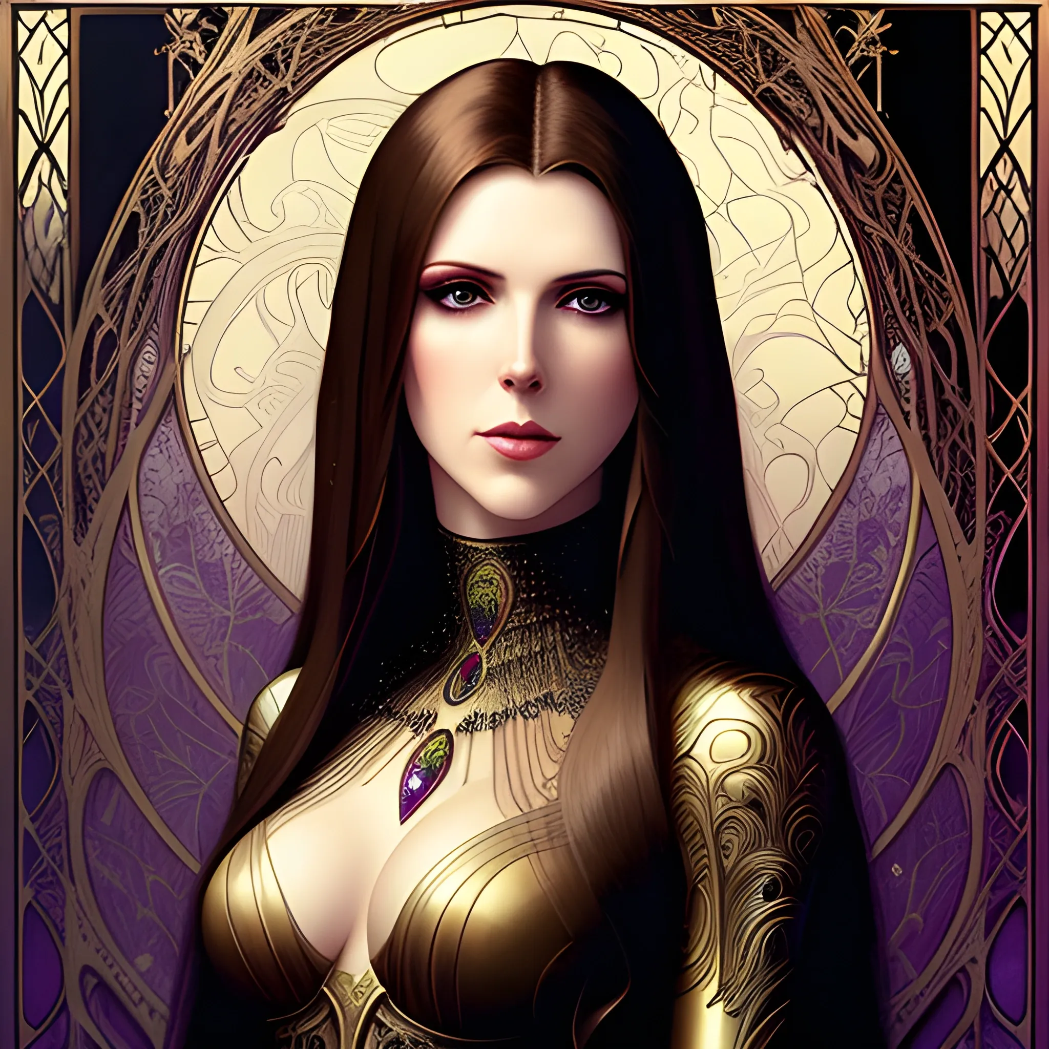 young Anna Kendrick, her highly detailed beautiful face, meticulously detailed multi-hued long straight dark hair, burgundy, berry wine and black, eldritch, macabre, by Stephen Gammell, Zdzislaw Beksinski; luminous color sparkles, Vintage Art, 8k resolution, art Nouveau poster; Alphonse Mucha, Artgerm, WLOP, Lisa Frank, James R. Eads, Illustration intricately detailed, Artstation, Chromolithography Soft Shading