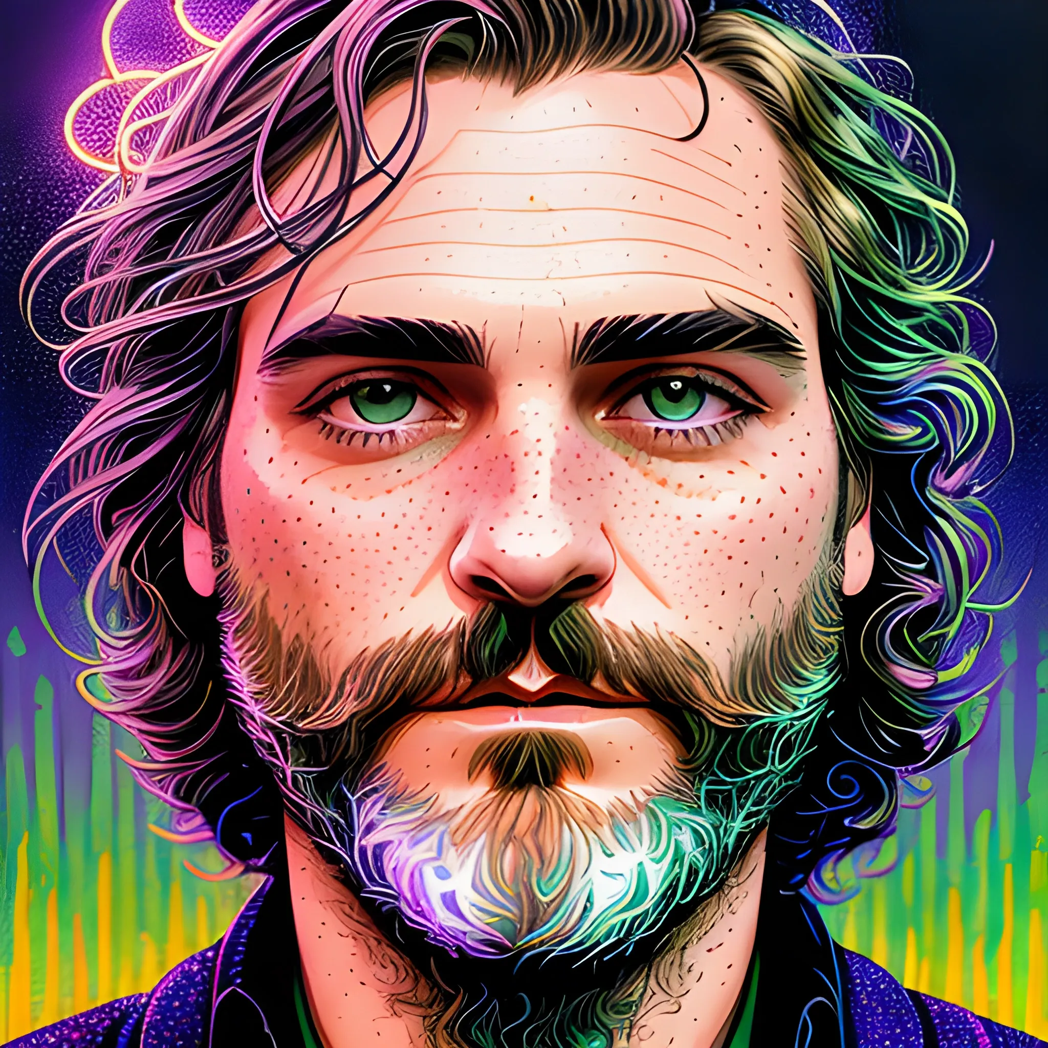 Joaquin Phoenix, his highly detailed, softly freckled handsome f ...